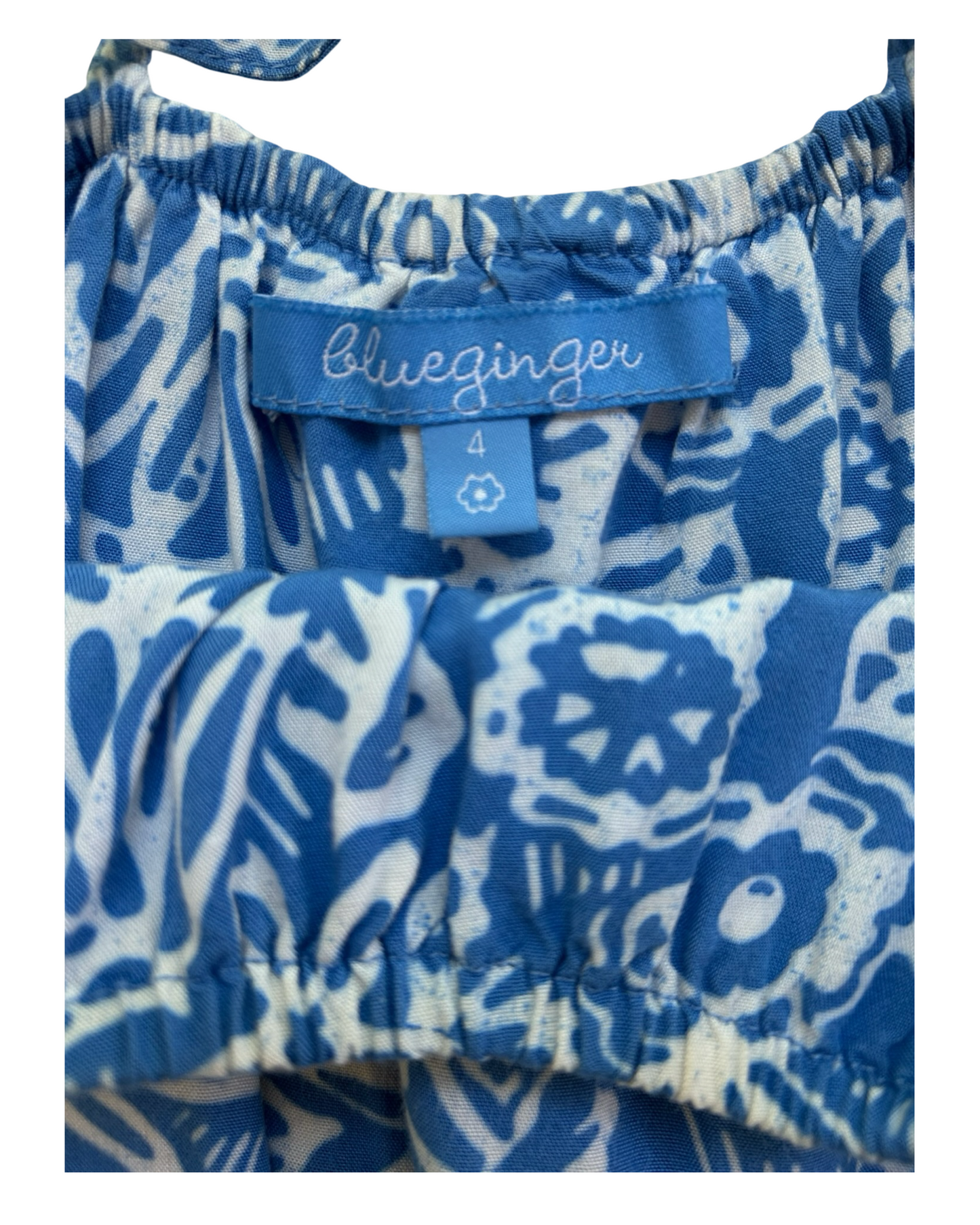4 Toddlers Girls Blue Ginger Blue Floral Sleeveless With Pockets Romper