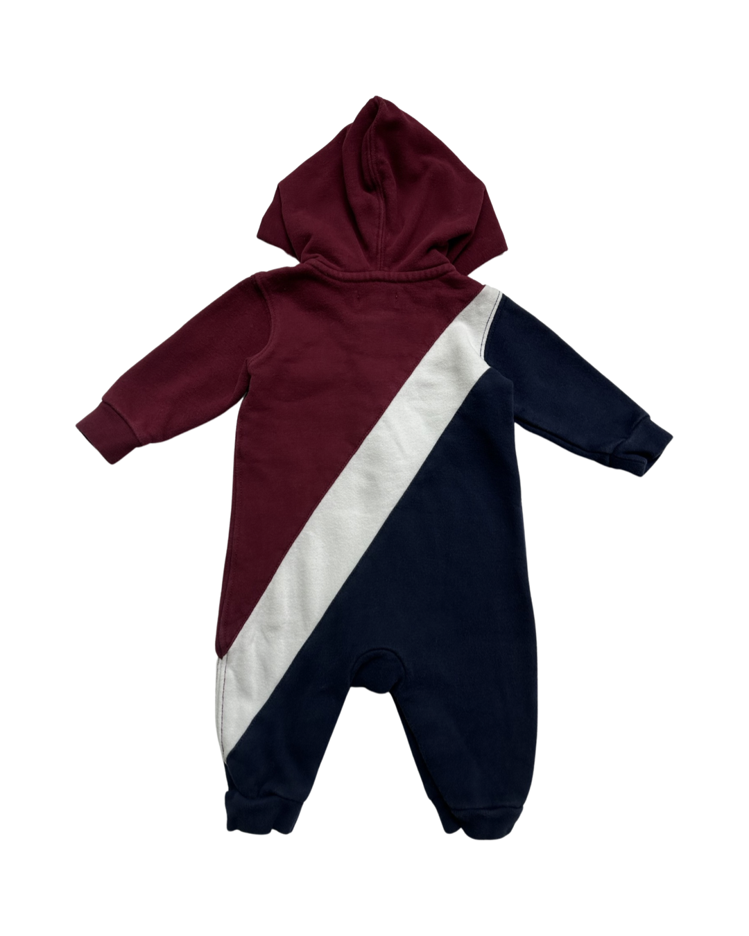 3M Baby Boy Ralph Lauren Polo Navy / Maroon and White Hooded Romper