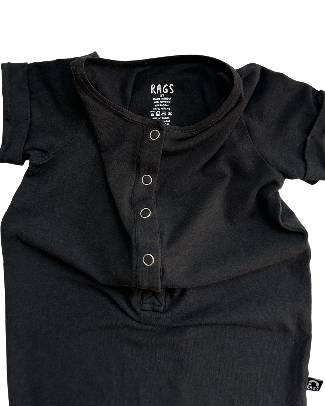 2T Toddler Boy / Girl Black RAGS to Raches Essentials Shortie Romper