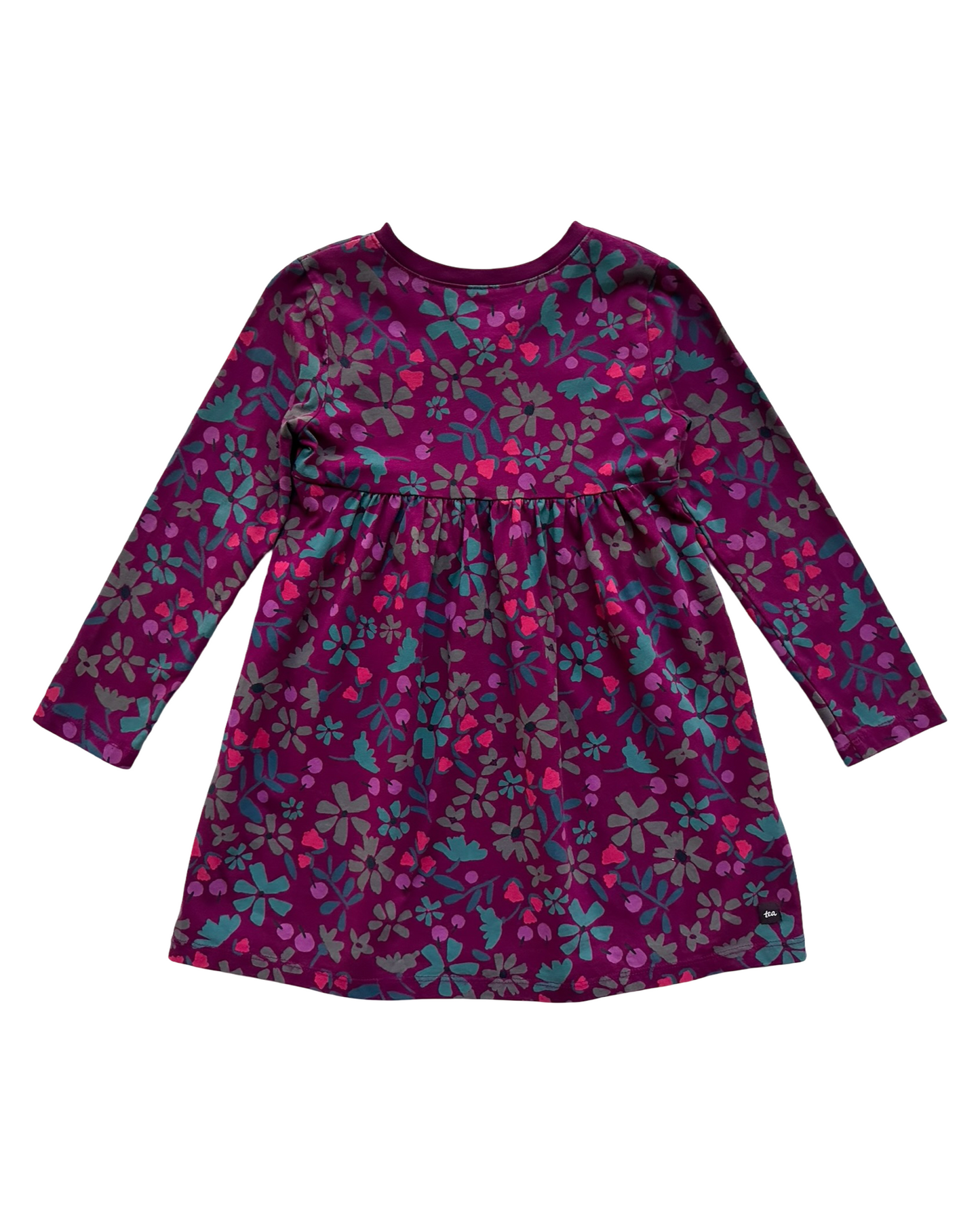 6T Toddler Girls Tea Collection Floral Wrap Neck Long Sleeve Dress.