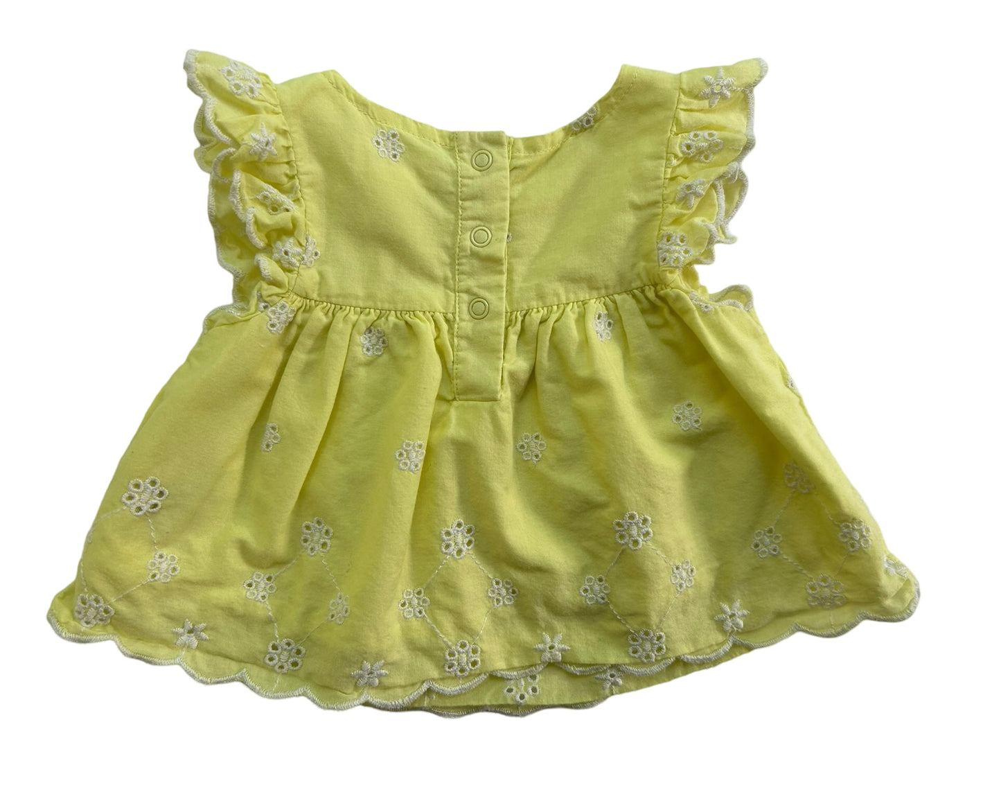 0-3M Baby Girl Cat & Jack Yellow Ruffle trim Floral, Eyelet Top & Bottom Set