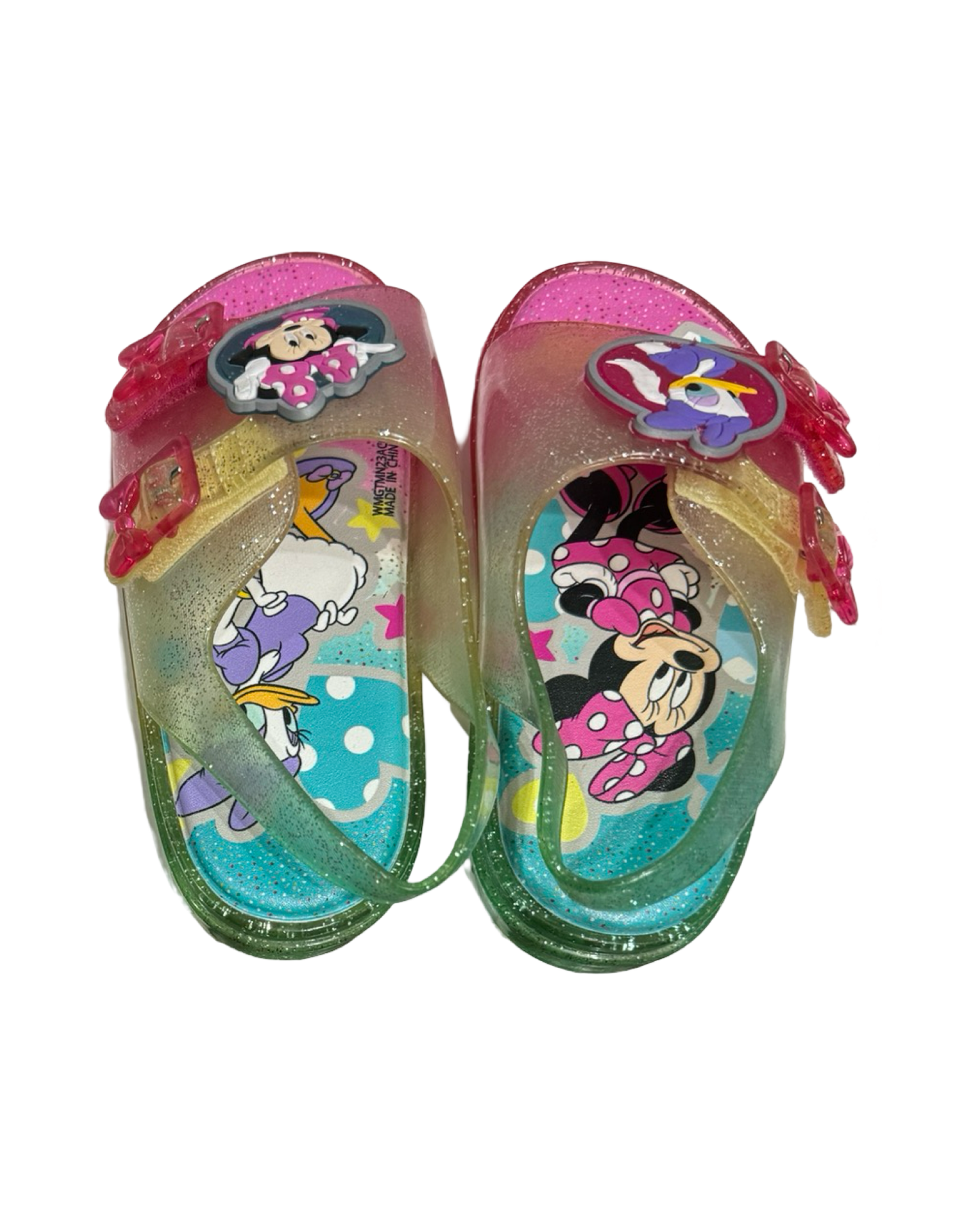 9C Toddler Girl Disney Minnie Mouse and Daisy Pink Glitter Jelly Sandals