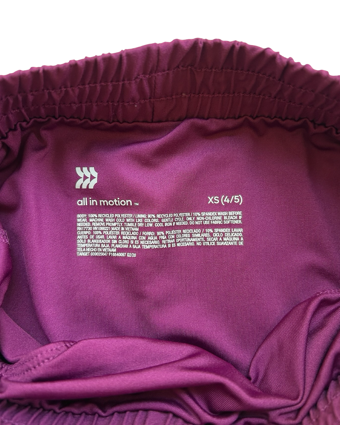 XS 4-5 Toddlers Girls All In Motion Run Purple Short.