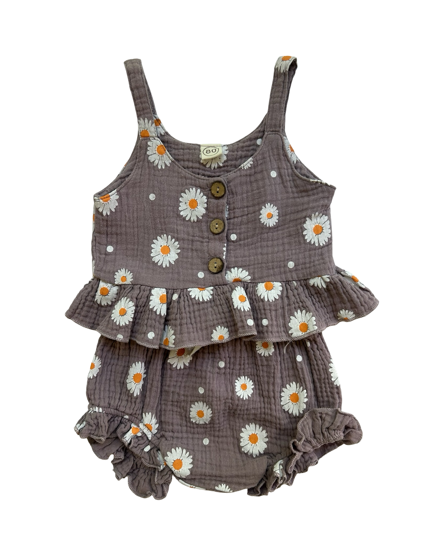 80CM - 9M Toddler Girls Kiapeise Summer Set Of Sleeveless Pump Short With Daisy Print