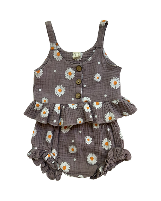 80CM - 9M Toddler Girls Kiapeise Summer Set Of Sleeveless Pump Short With Daisy Print