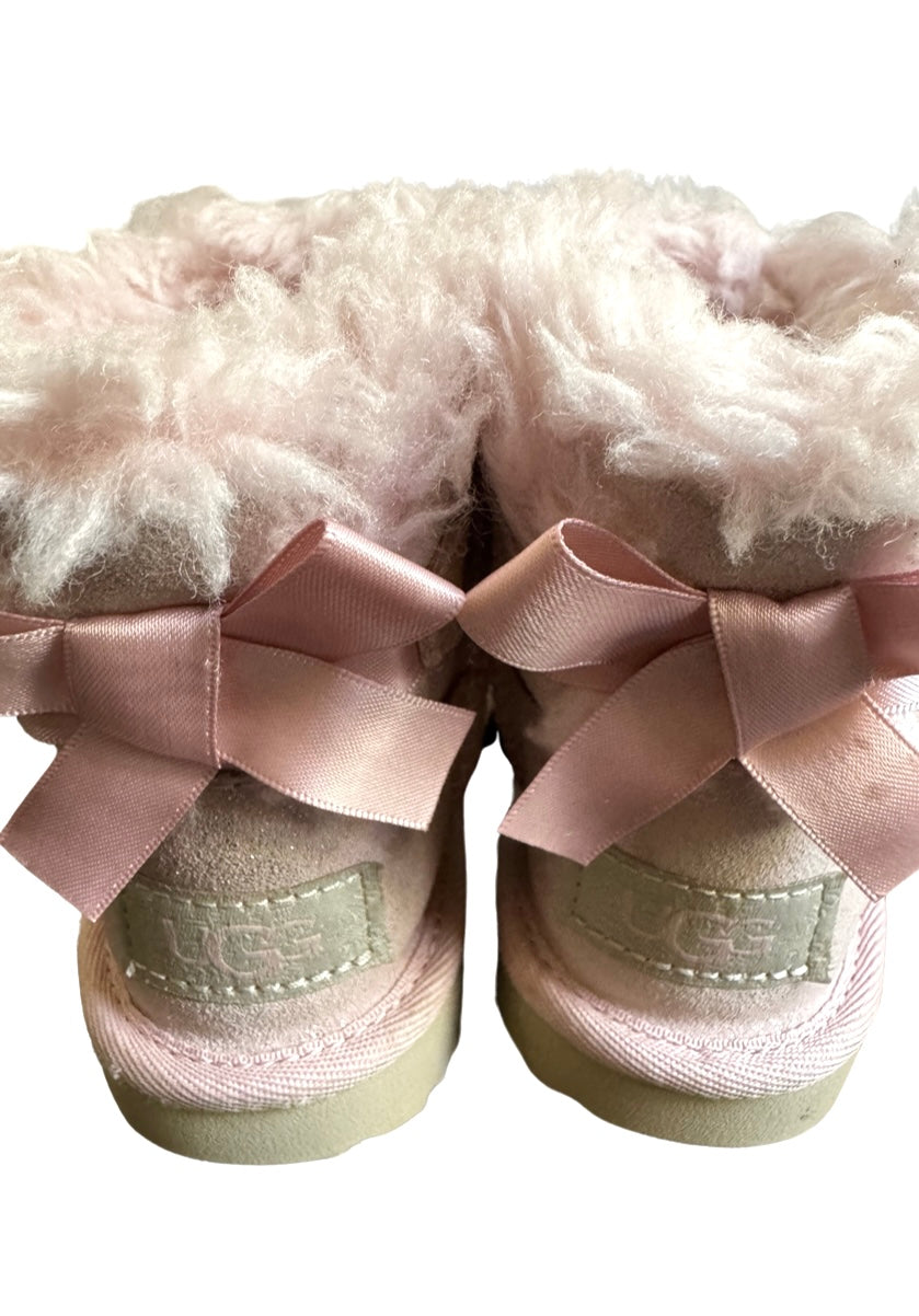 6C Toddler Girl Pink Sparkle Leather UGG Mini Bailey Bow Snow Boots