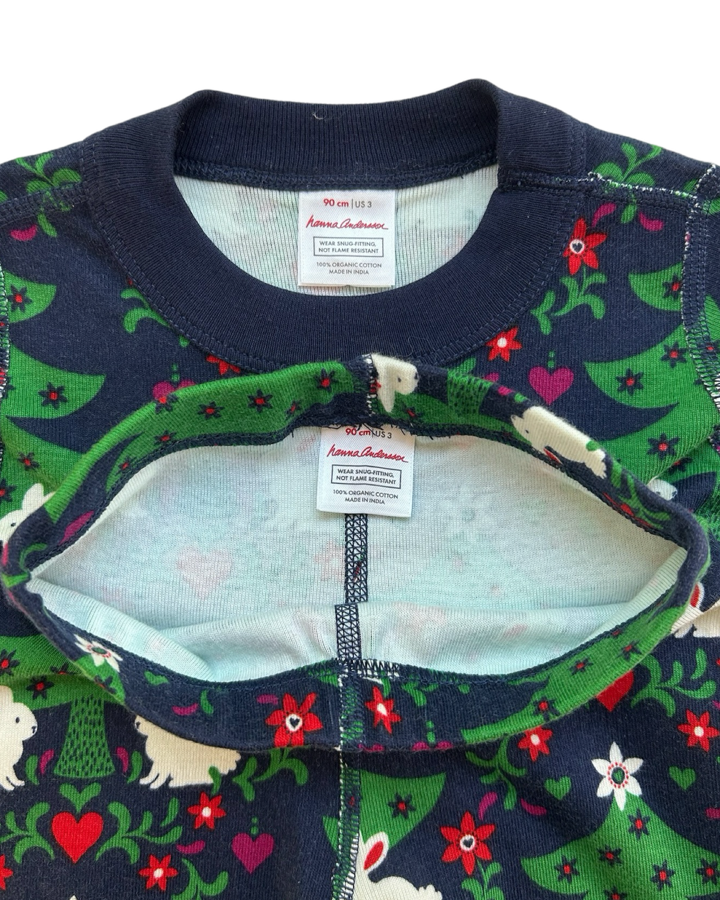 3T Hanna Andersson Toddler Girls Long Sleeve Christmas Tree Bunny Pajamas 2 Pieces Set, NWT