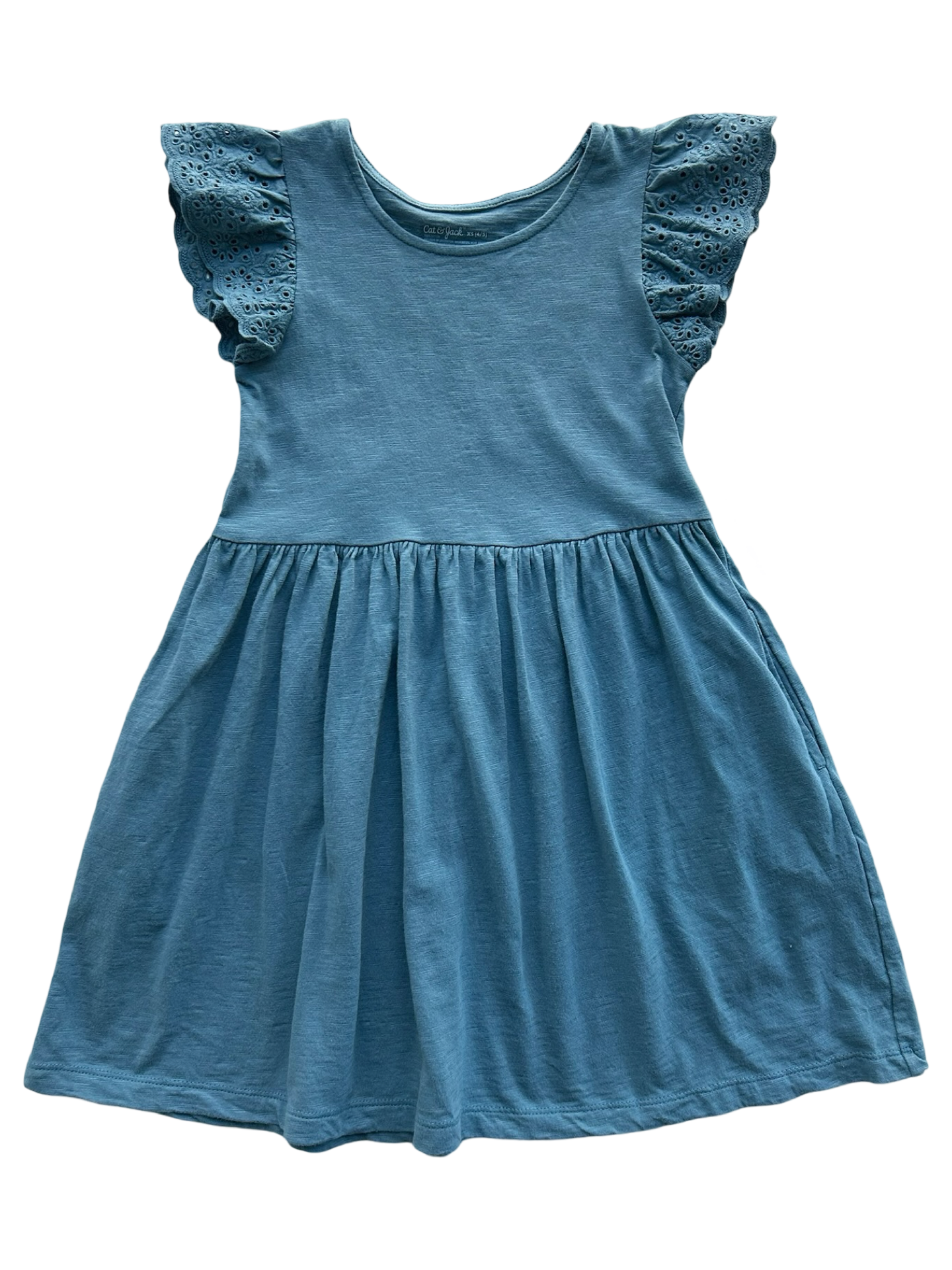 XS 4-5Y Toddler Girls Cat & Jack Flutter Sleeve Eyelet Lace Dress. NWT