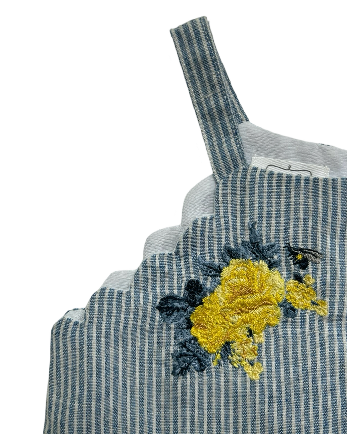 12M - 18M Baby Girls MudPie Bubble Embroidered Bee Blue Striped Sun Blouse.