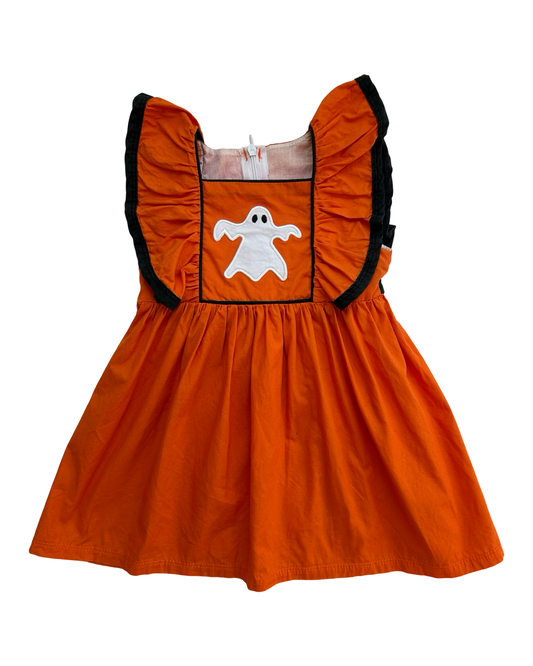 2T-3T Toddler Girls Halloween Ghost Dress Ruffle Sleeves Appliqué 👻