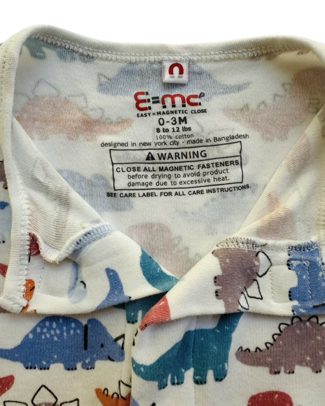 0-3M Baby Boy E=MC2 Magnetic Dinosaur Sleeper PJs