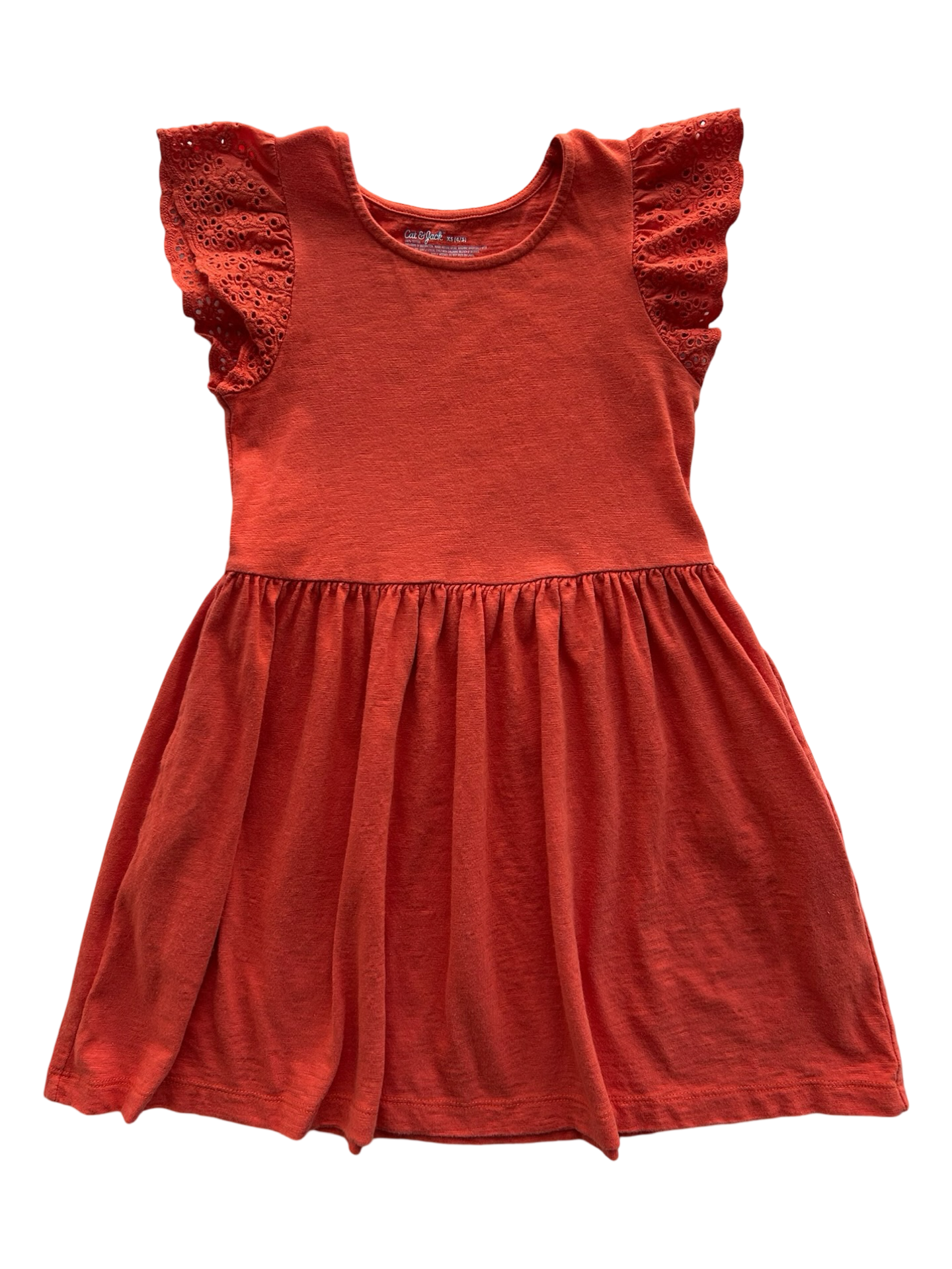 4T - 5T Toddler Girls Cat & Jack Flutter Sleeve Eyelet Lace Dress.