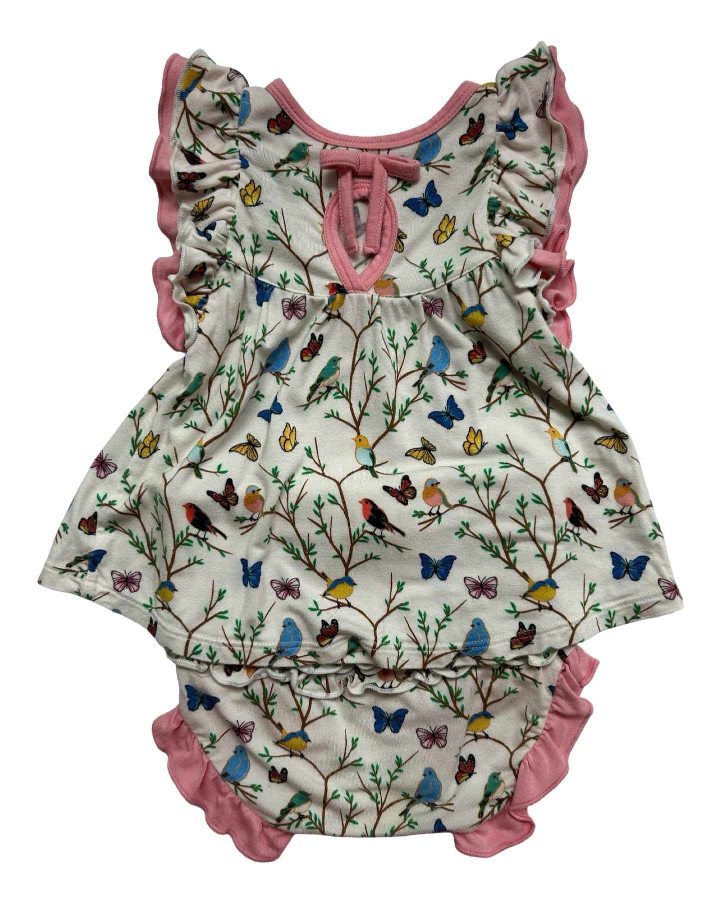 6M-9M Baby Girls Free Birdees Once Upon A Branch Birdees & Butterflies Ruffle Peplum Shorts 2 Pieces Set