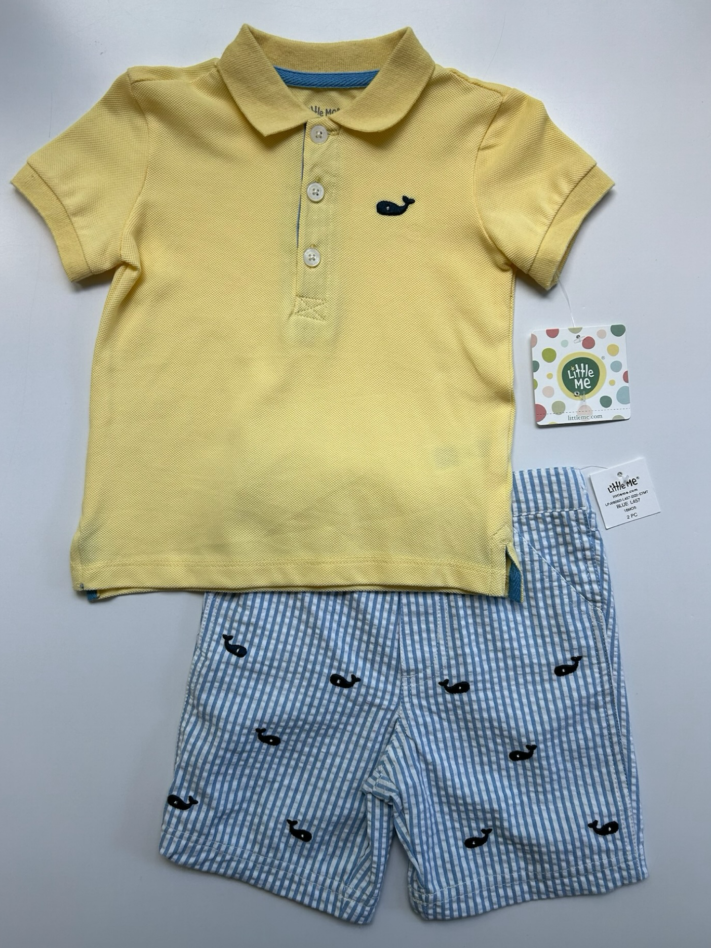 18M Baby Boys Little Me Polo / Short With Embroidered Whales 🐳 🐳 2 Pieces Set