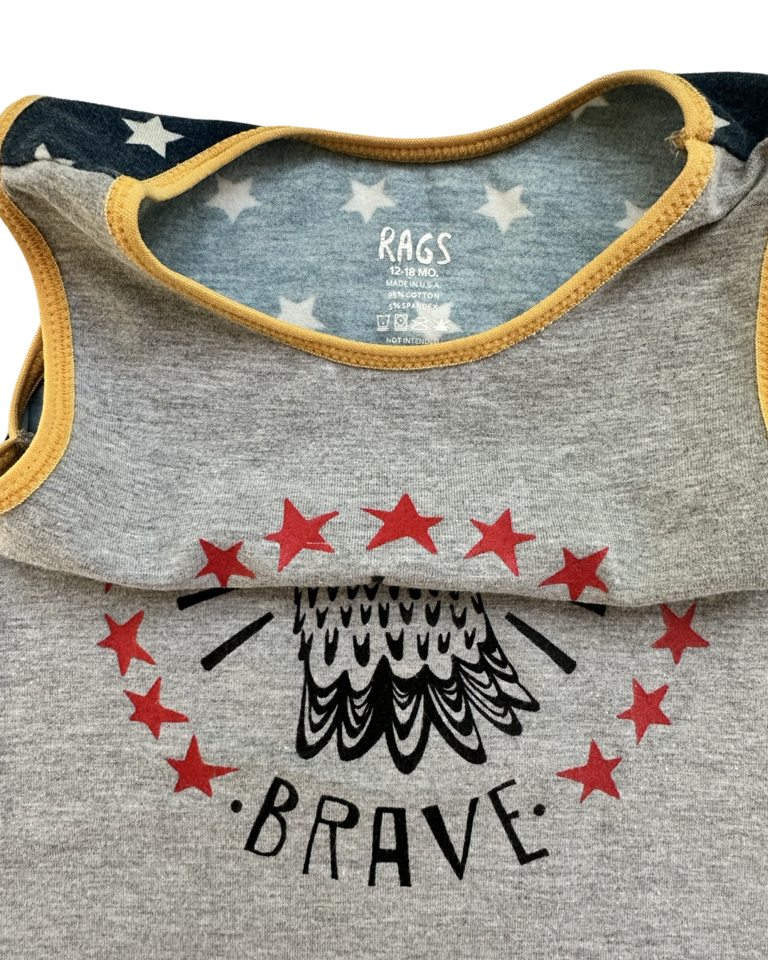 12-18M Baby Boy RAGS to Raches Brave Patriotic American Eagle Tank Shortie Romper