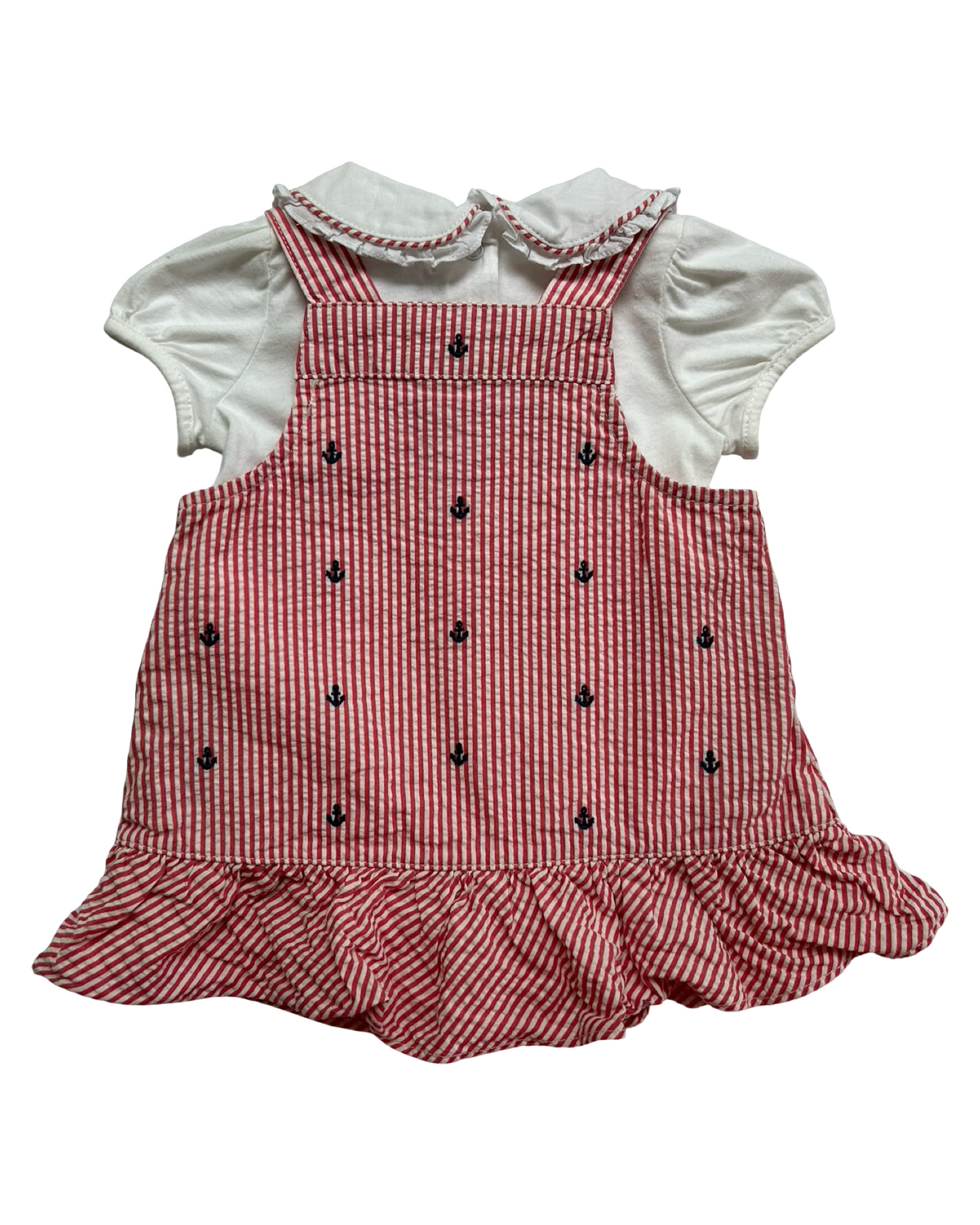 3M Months Baby Girls Ralph Lauren Onesie White And Red / White Striped Overall Dress