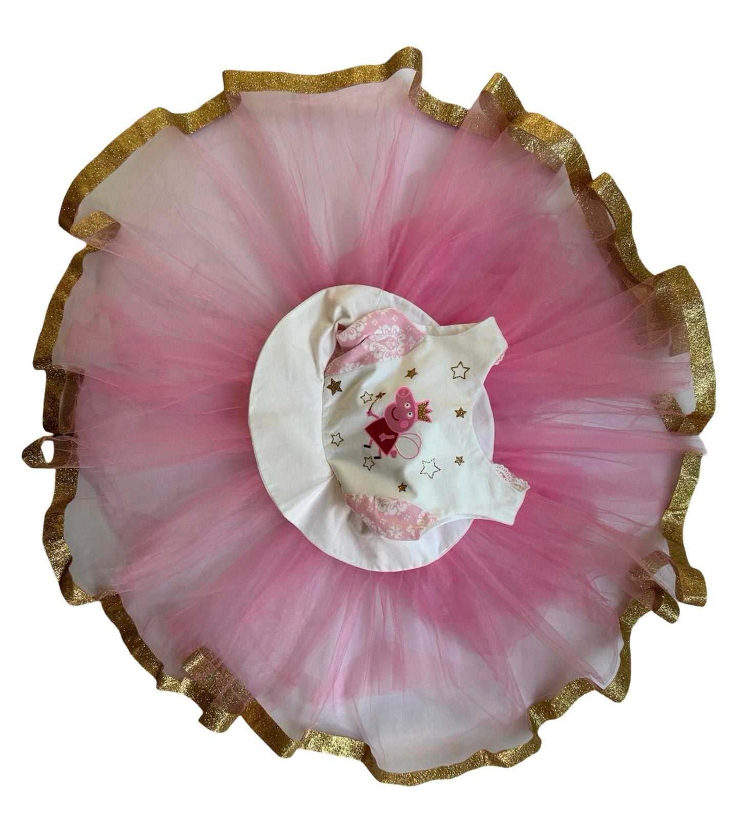 2T Toddler Baby Girls Pepa Pig Dress With Golden Glitter.