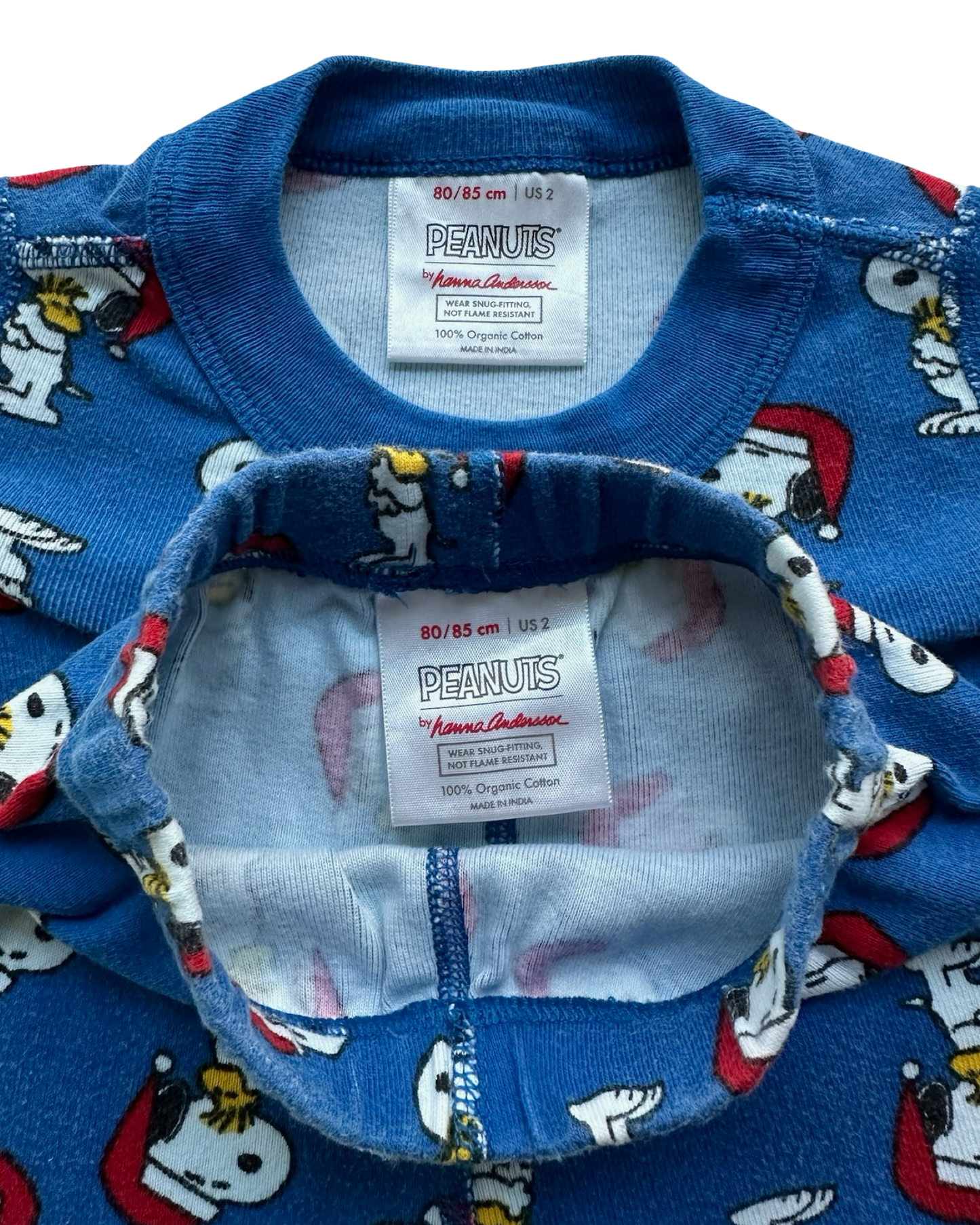 2T Toddler Boys Hanna Andersson Peanuts Snoopy Santa Hat Christmas Jammies, Pjs 2 Pieces Set.