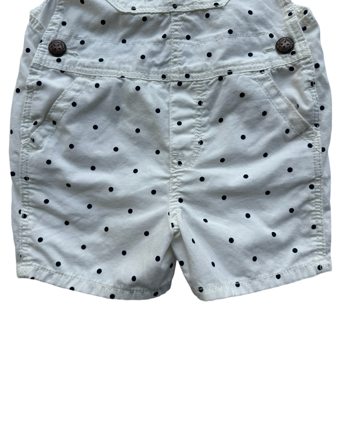 2T Toddler Girl OshKosh B’gosh White With Blue Polka Dots Short tall Overall
