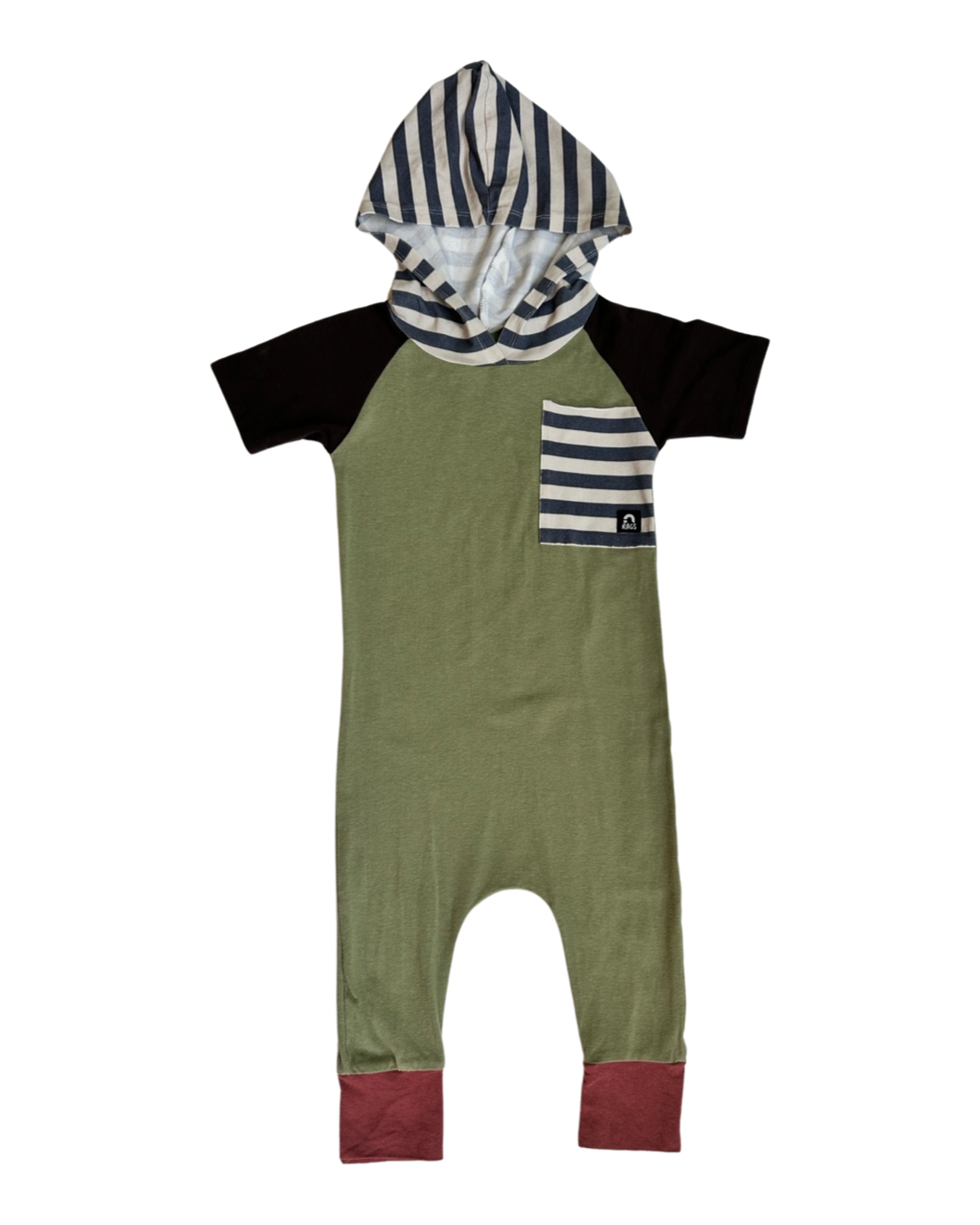 18-24M Baby Boy RAGS to Raches Sage Green Hooded Short Sleeve Romper