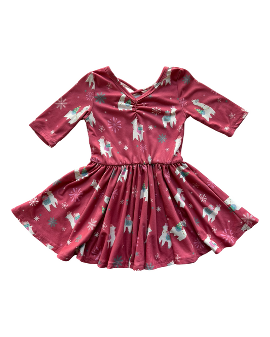 2T Toddler Girl Dot Dot Smile Holiday Llama Tier Dress