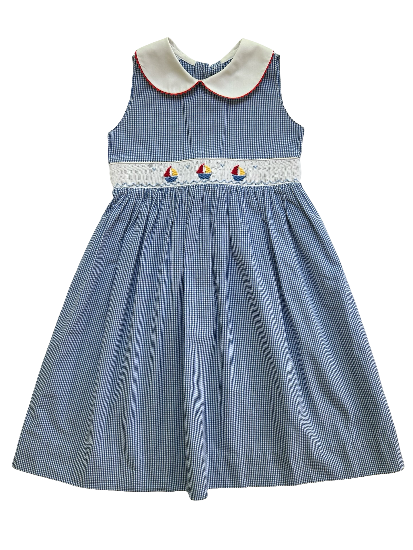 4T  Toddlers Girls Amavini Blue Gingham Sailboat ⛵️ Sleeveless Smocked Dress.