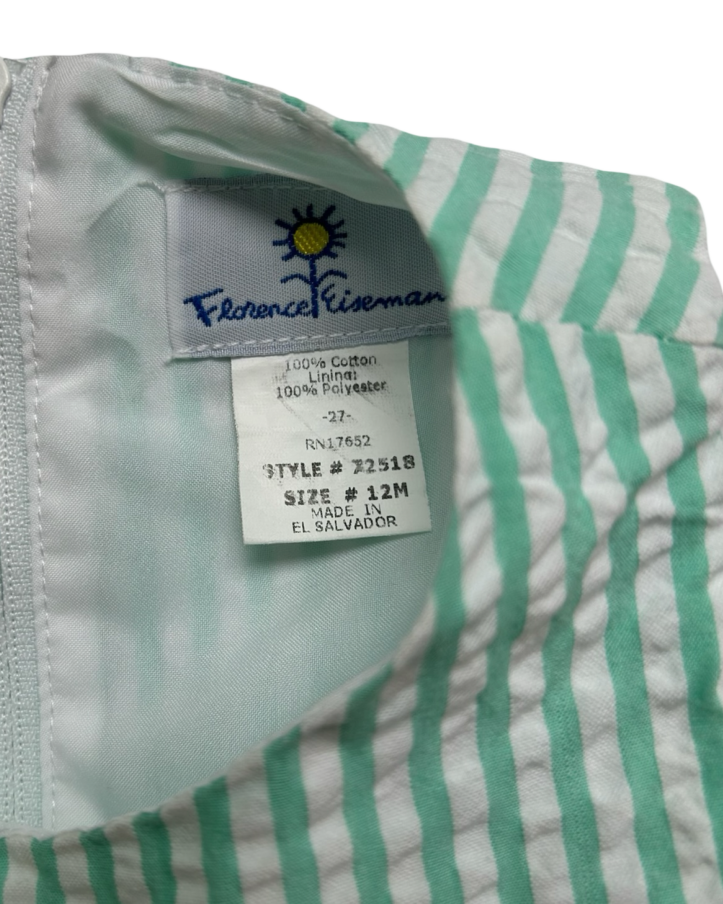 12M Baby Girls Florence Eiseman Green Gingham Appliqué Flowers 🌸🌸🌸Dress