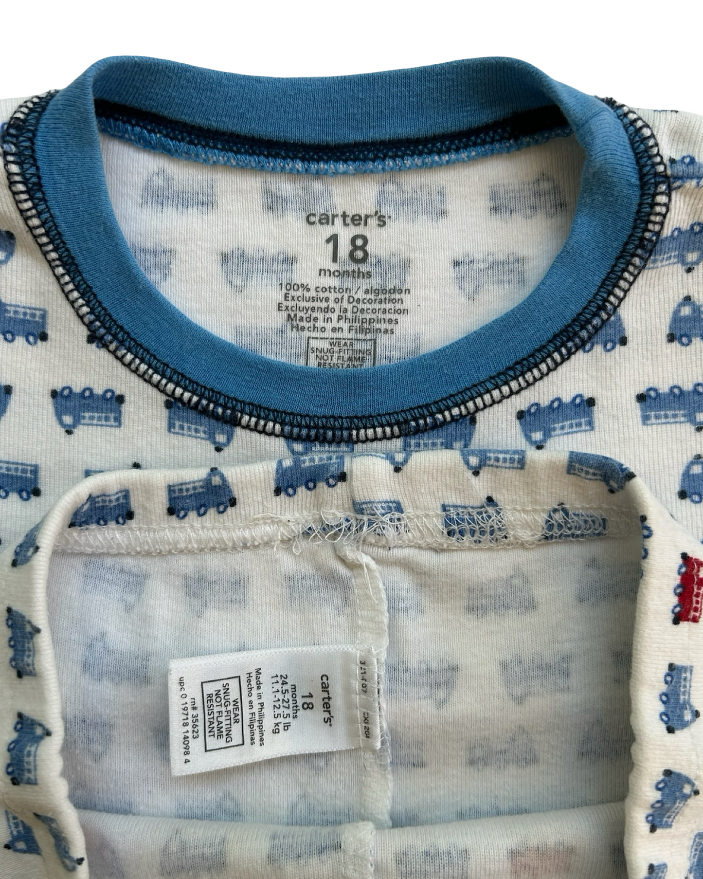 18M Baby Boys Carter’s 100% Cotton Appliqué Fire Truck 🚒 Pajama 2 Piece Set.