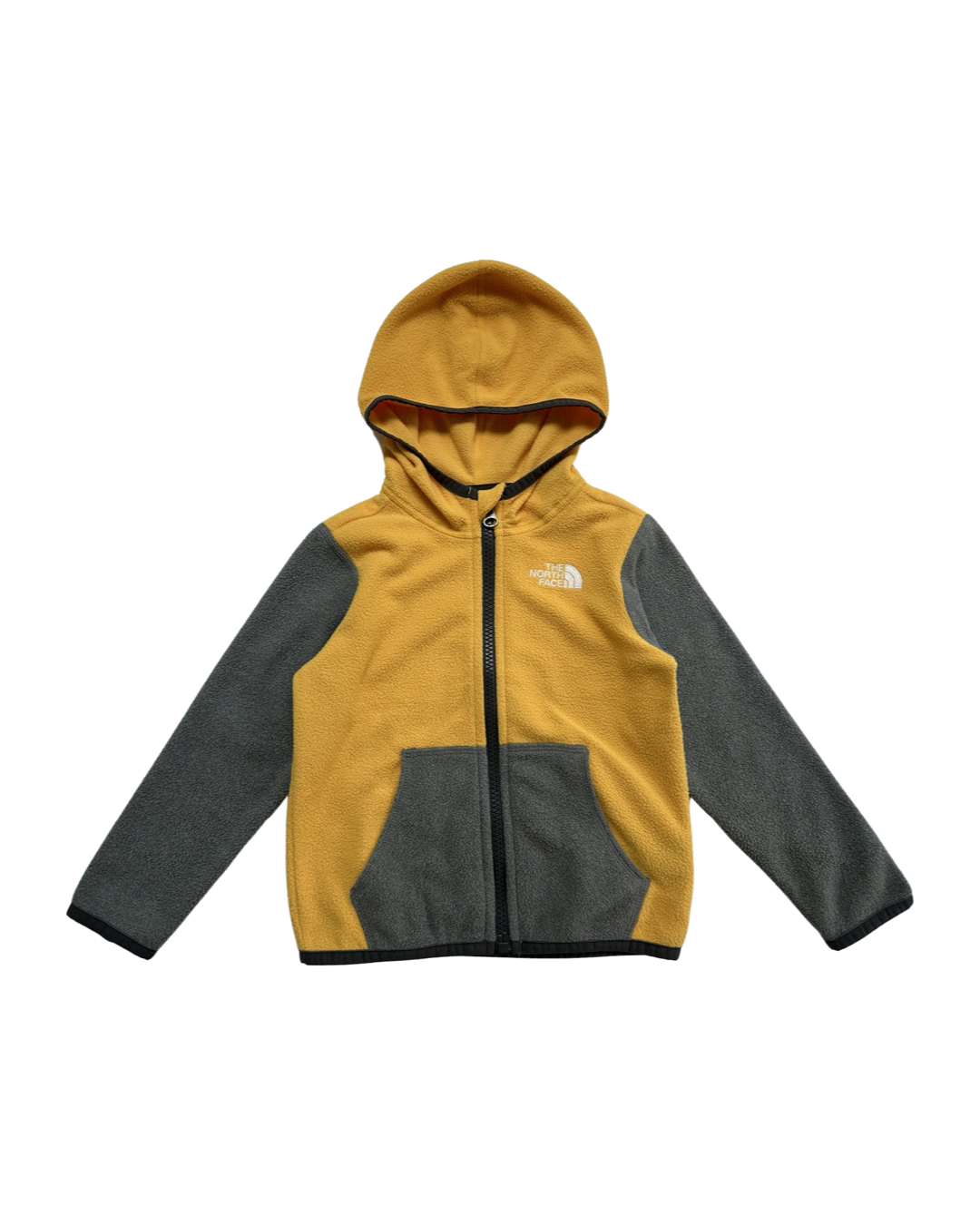 18M-24M Baby Boy The North Face Glacier Yellow / Gray Fleece Zip Up Hoodie Jacket