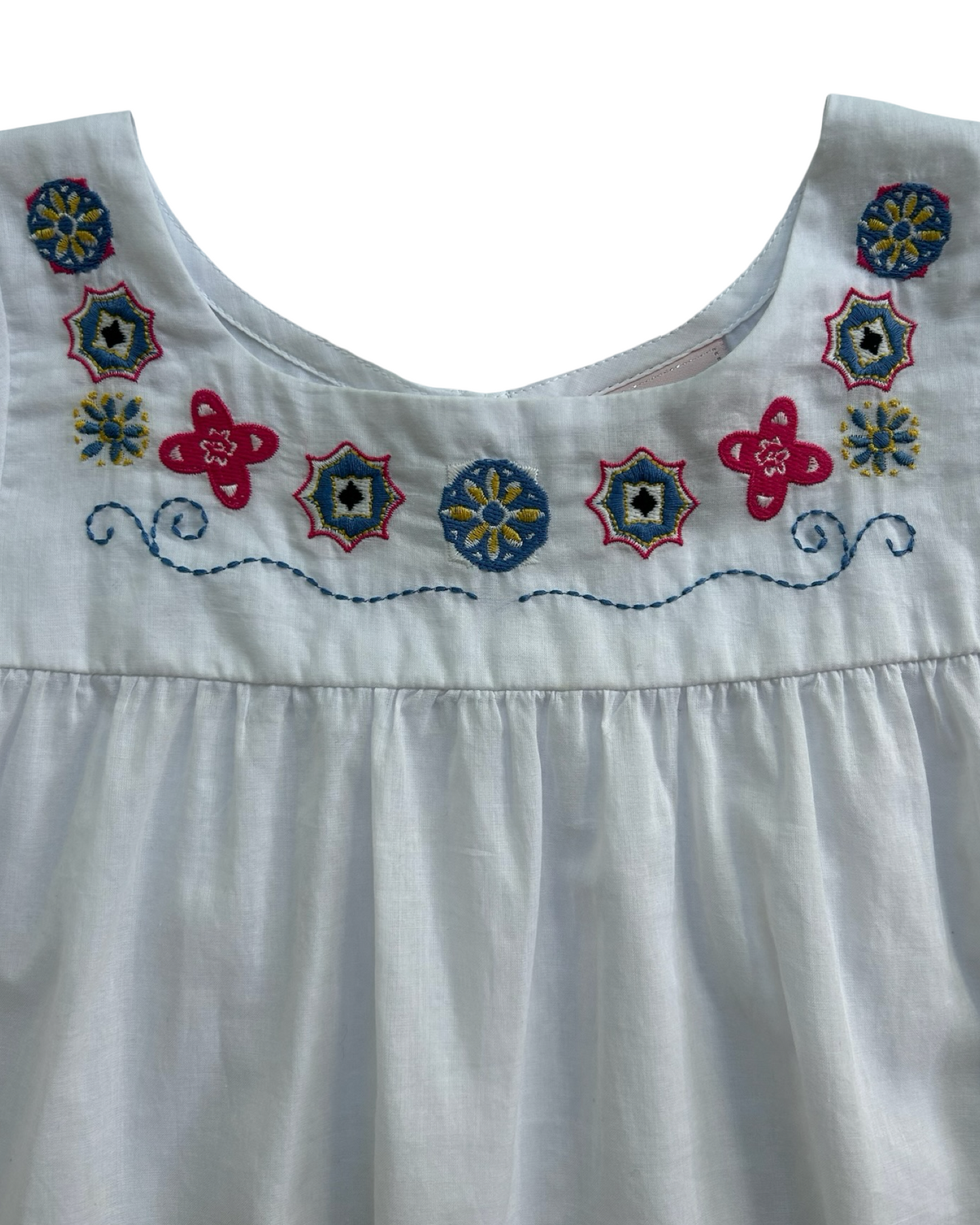 4 Toddlers Girls Floatimini Embroidered Angel Sleeve Pompoms Cover Dress.