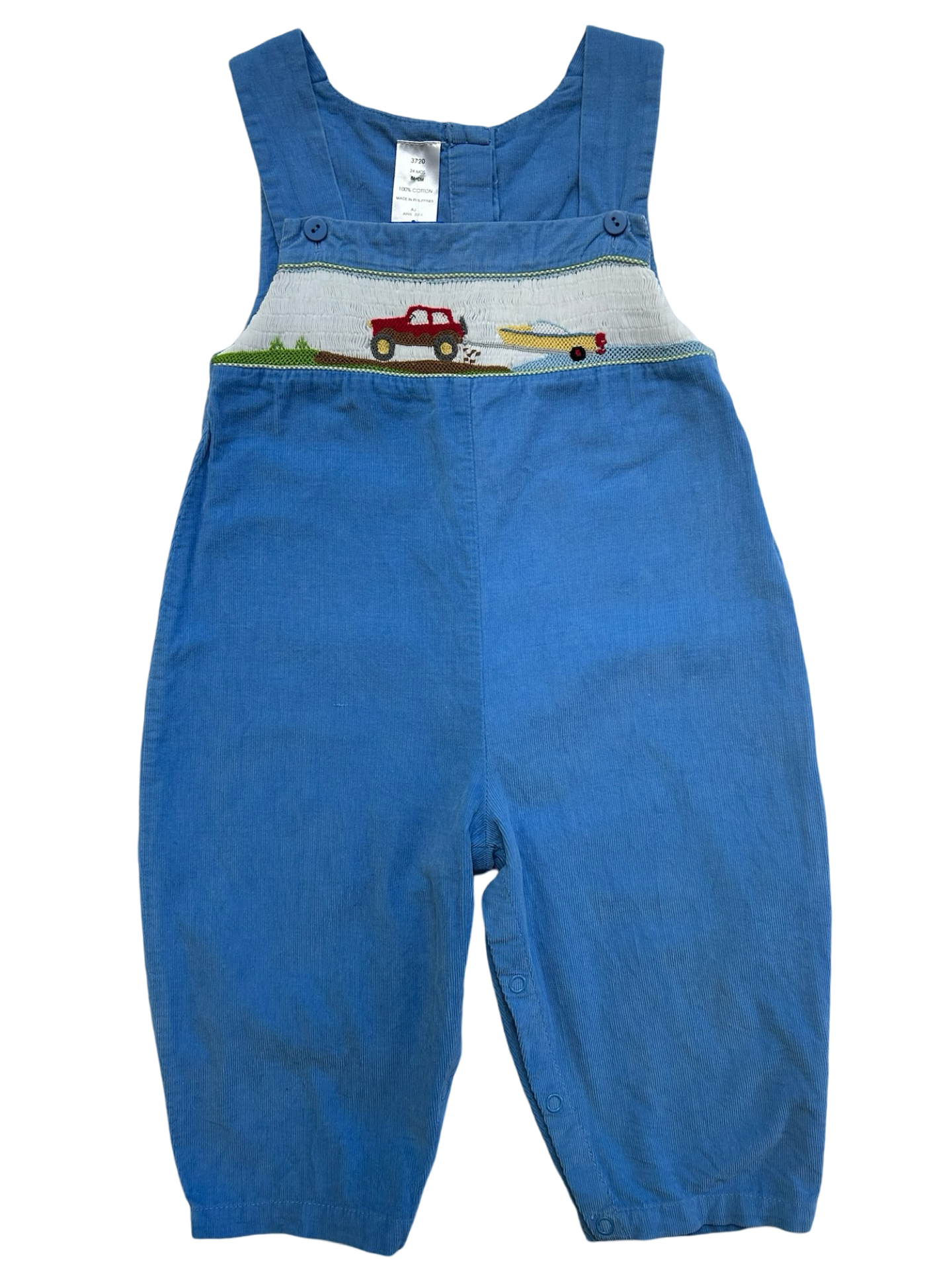24M Toddler Boys Embroidered Jeep Trailer And Boat 🚤 Corduroy Overall