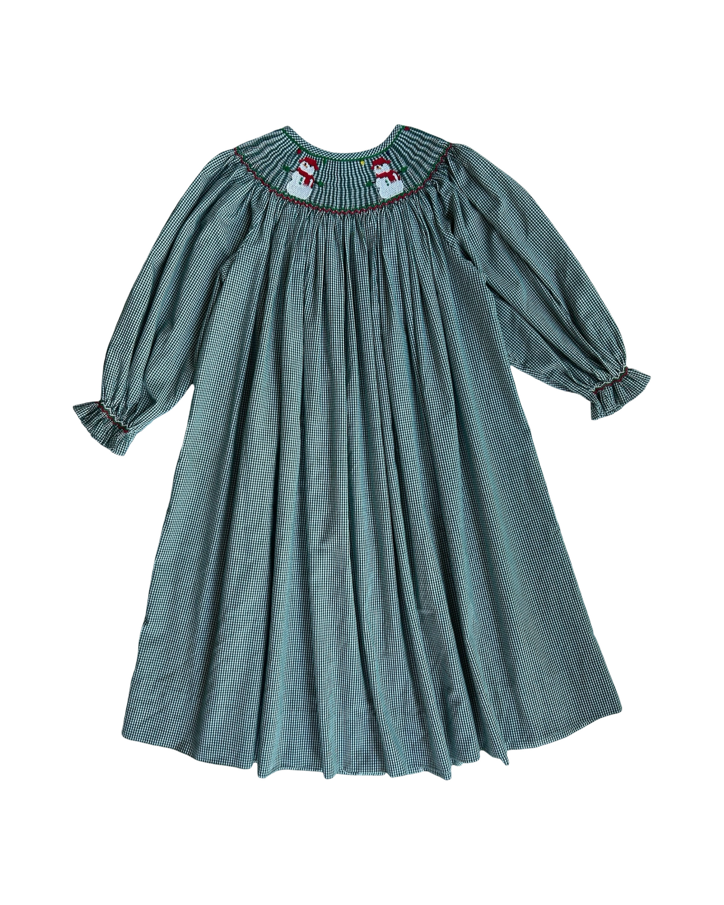 6T Toddler Girls Wish Upon A Star Gingham Smocked Christmas Snowman ⛄️ ☃️Long Sleeve Dress