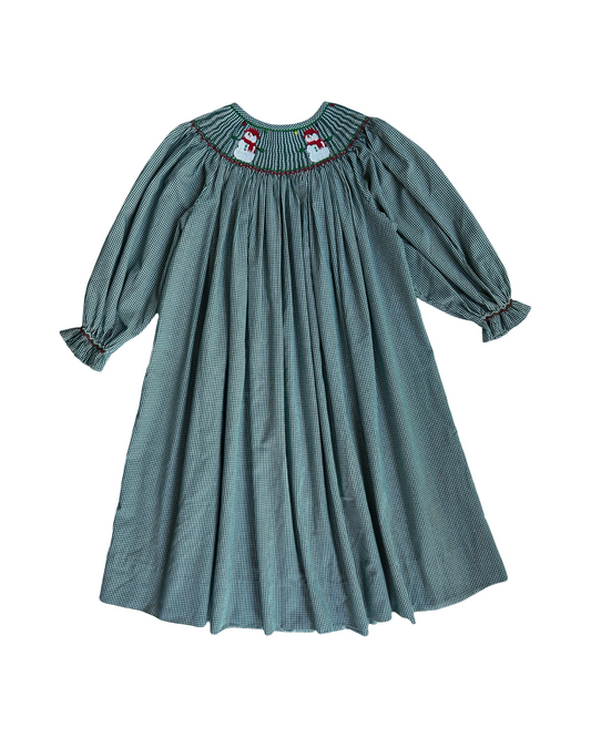 6T Toddler Girls Wish Upon A Star Gingham Smocked Christmas Snowman ⛄️ ☃️Long Sleeve Dress