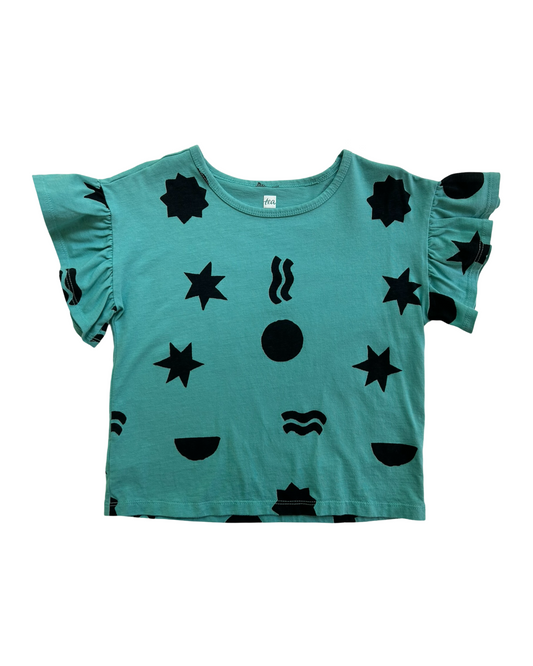 10Y Youth Girls Tea Collection Print Ruffle Sleeve Top - Celestial Teal