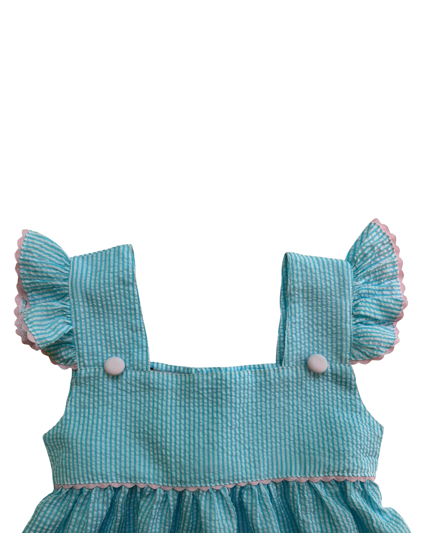 6T Toddler Girls Sweet Dreams Smocked Seersucker Pastel Light Blue / Pink Dress