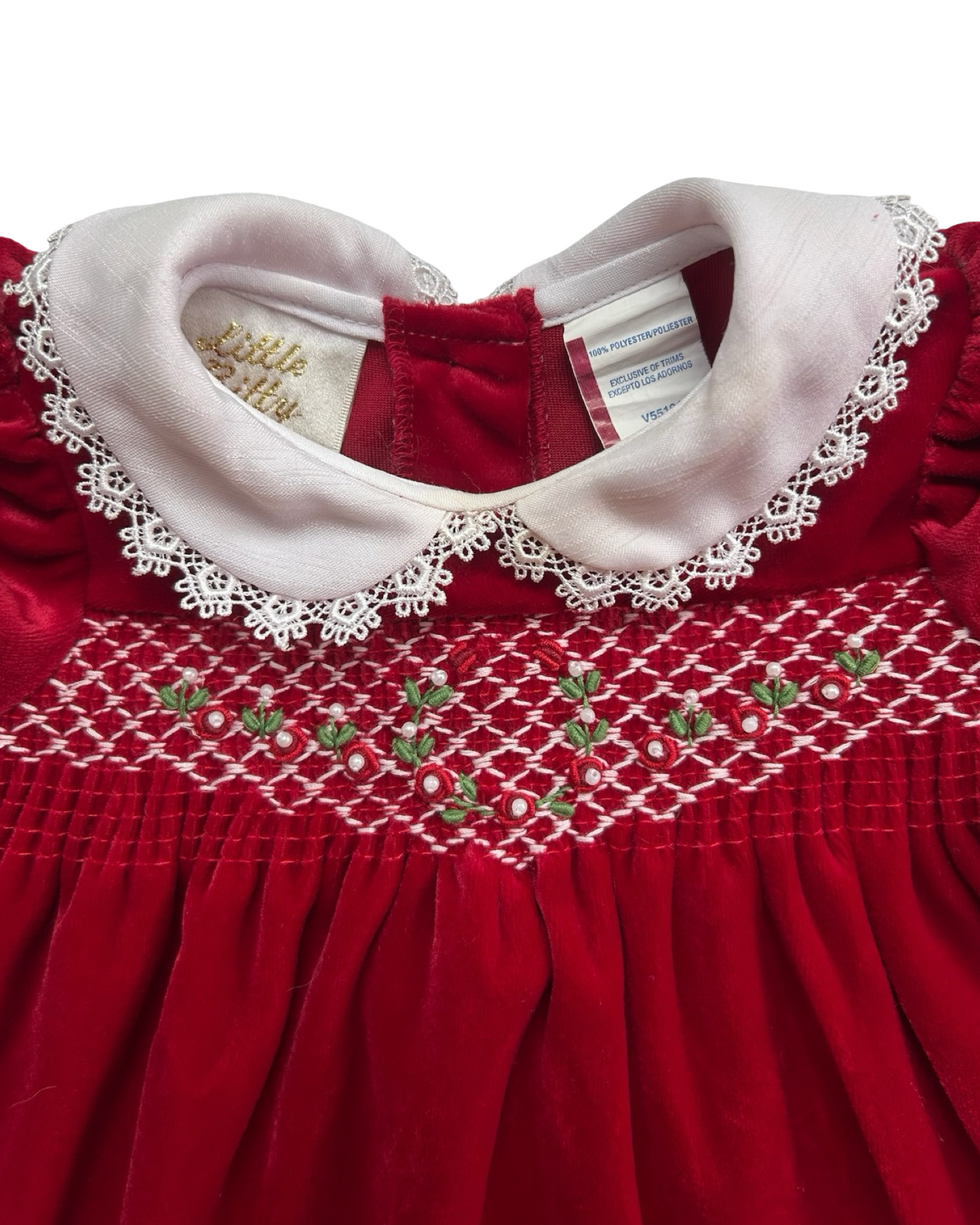 0-3M Baby Girls Little Bitty Embroidered Velvet Dress.