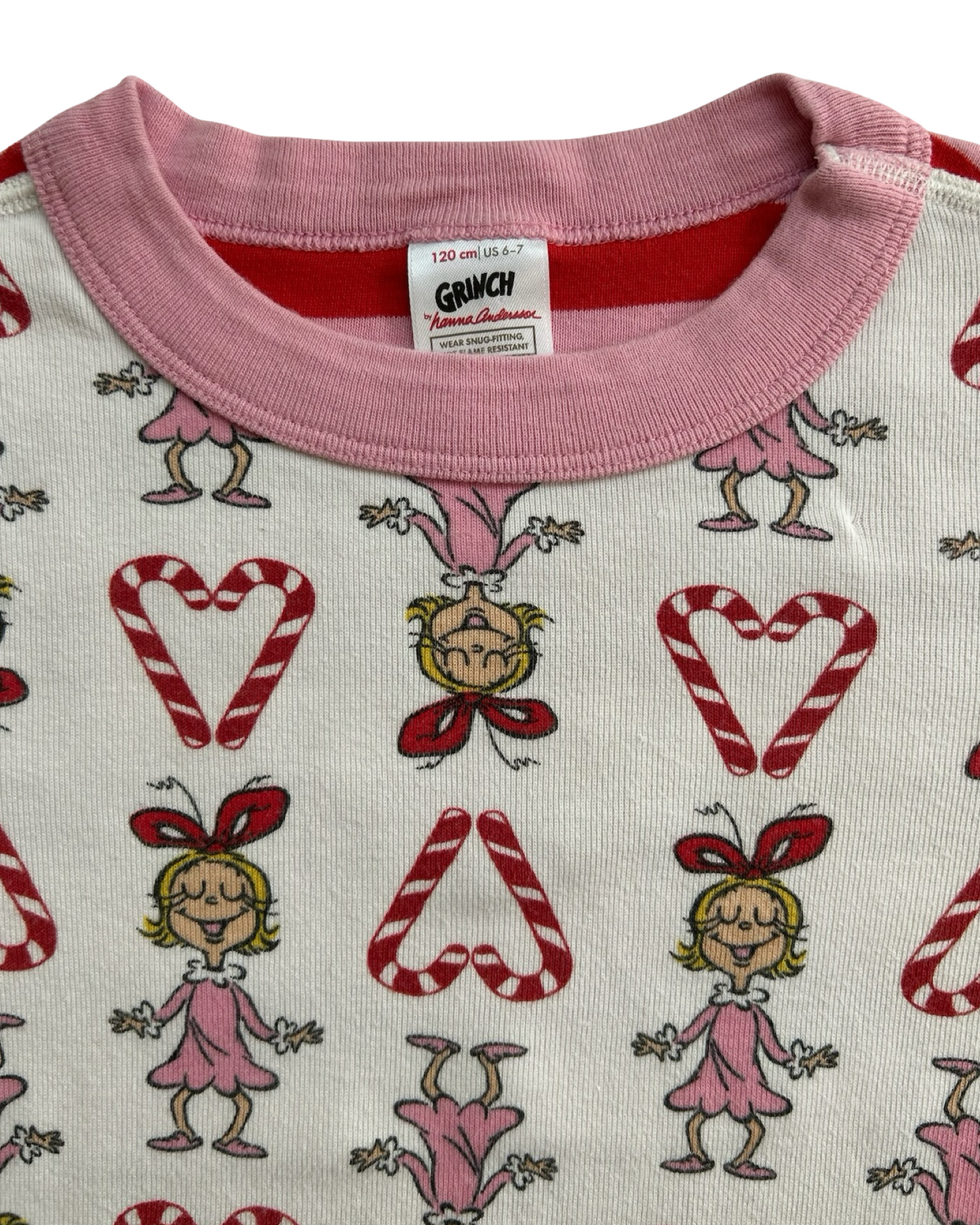 6T-7T Toddler Girl Hanna Andersson The Grinch Dr Seuss Cindy Lou Who Striped Long John PJs 2 Piece Set