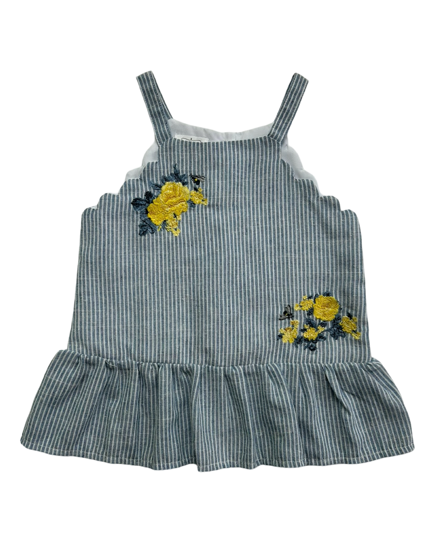 12M - 18M Baby Girls MudPie Bubble Embroidered Bee Blue Striped Sun Blouse.