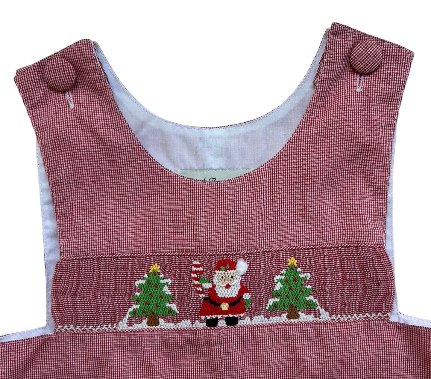 24M Baby Boys Amanda Remembered Embroidered Gingham Christmas Embroidered John John Romper