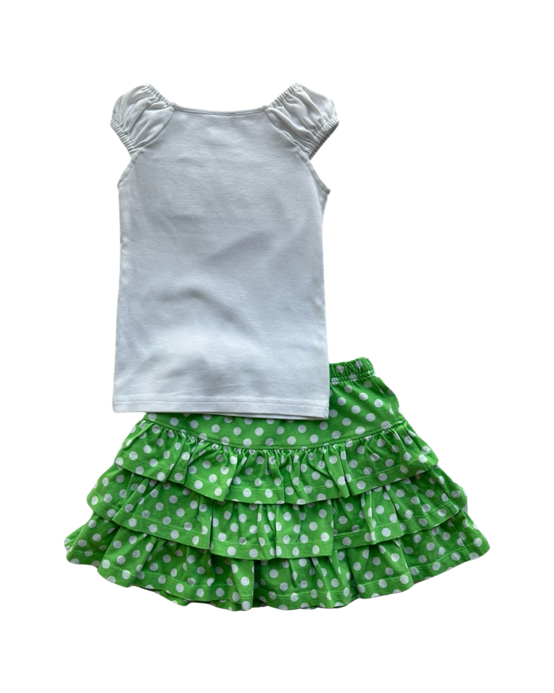 5T Toddler Girl White Smocked Popsicle Top W/ Matching Green Polka Dot Hanna Andersson Skort