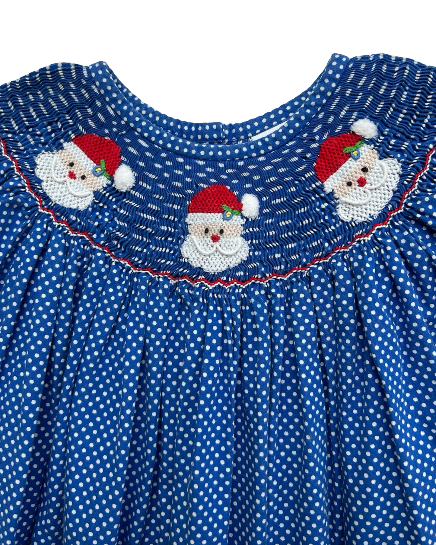 5T Toddler Girls Smocked Auctions Embroidered Christmas Santa Polka Dot Dress.