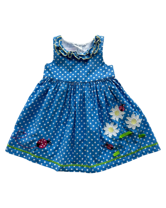 24M Baby Girls Bonnie Baby Polka Dots, Ruffle Collar, Embroidered Appliqué 🌼🌼🌼 🐞And Sleeveless Dress