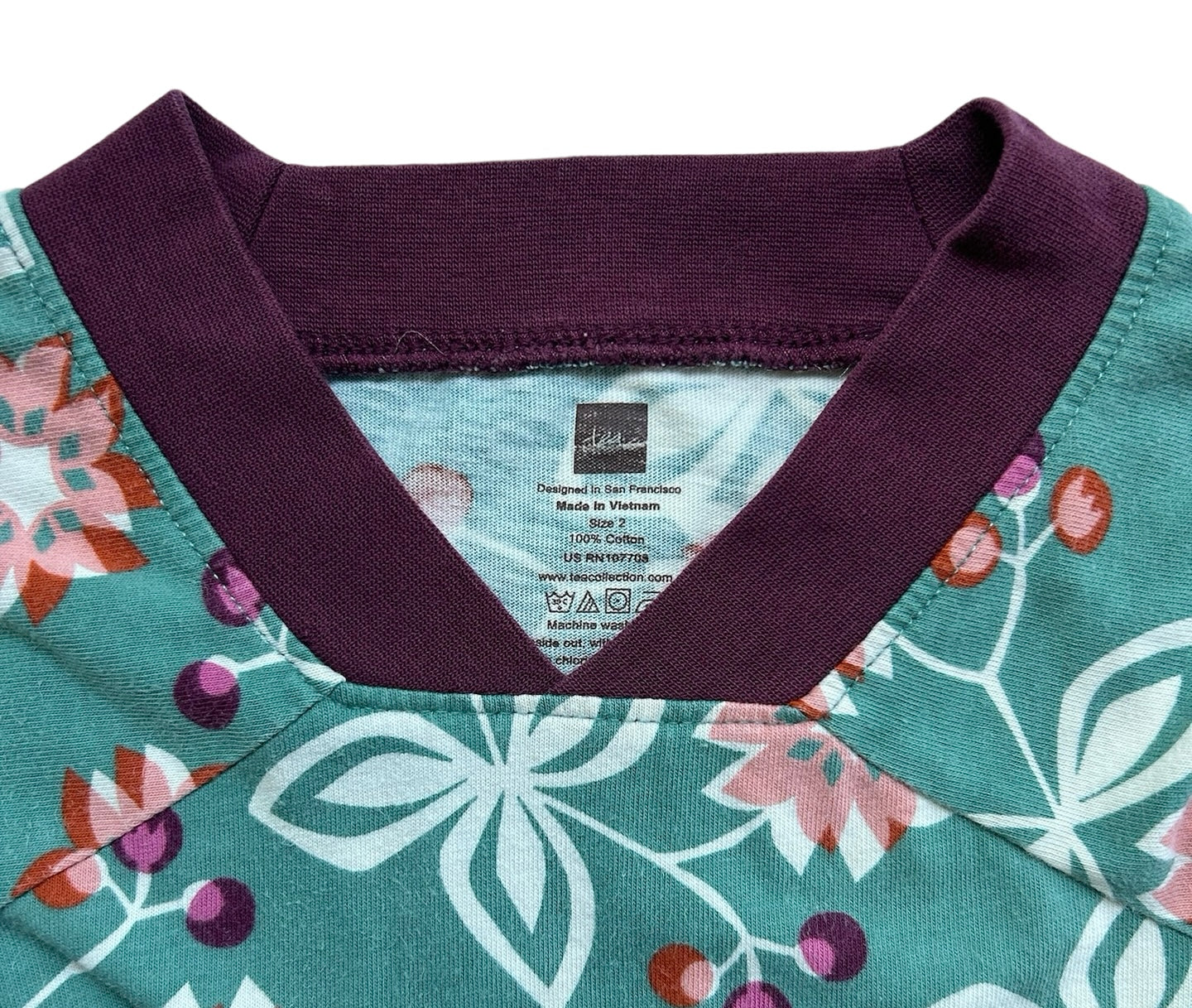 2T Toddler Girl Tea Collection Floral Purple Trim Long Sleeve Dress