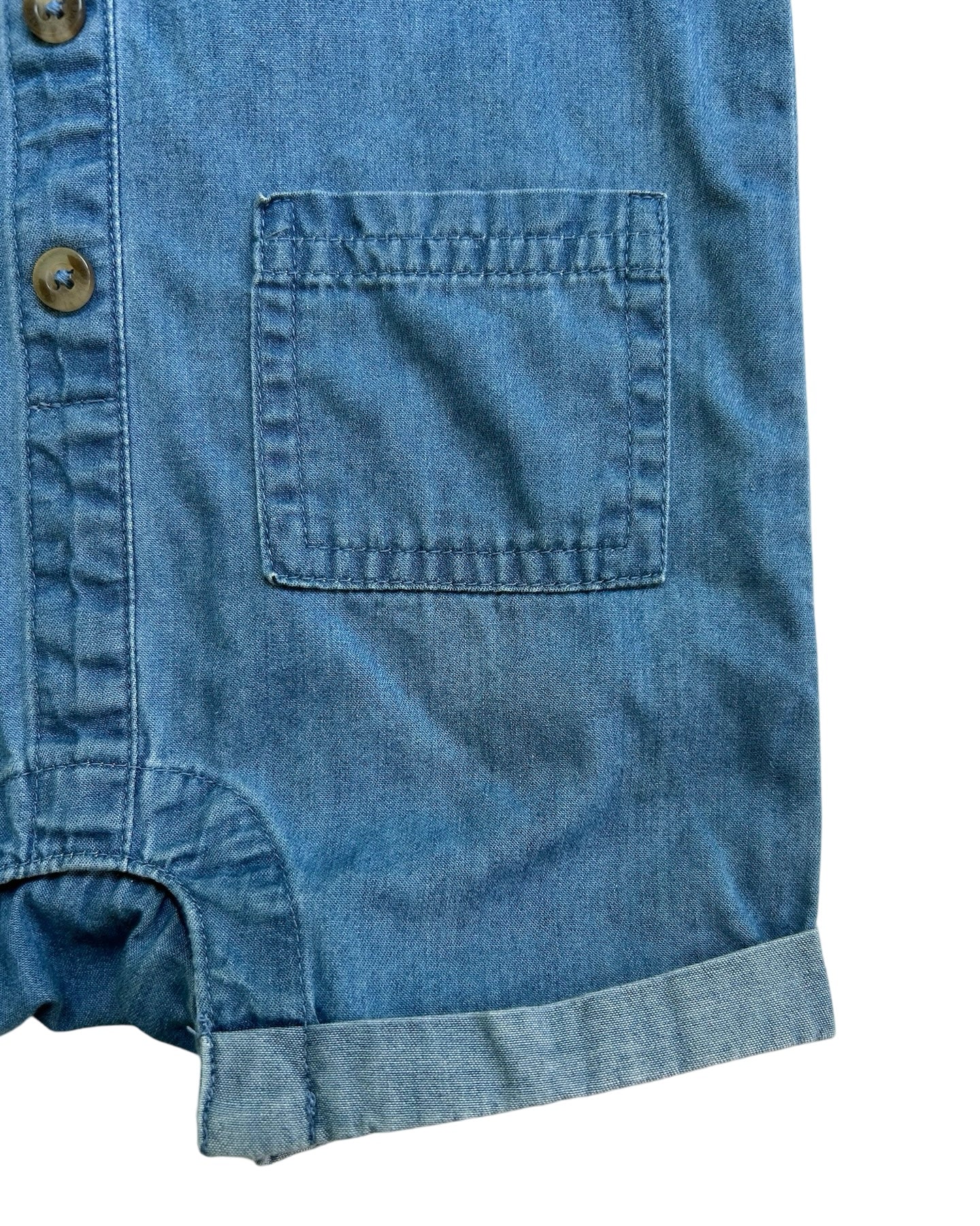 6M -9M Baby Boy Cat & Jack Blue With Stars White Chambray Bubble Romper