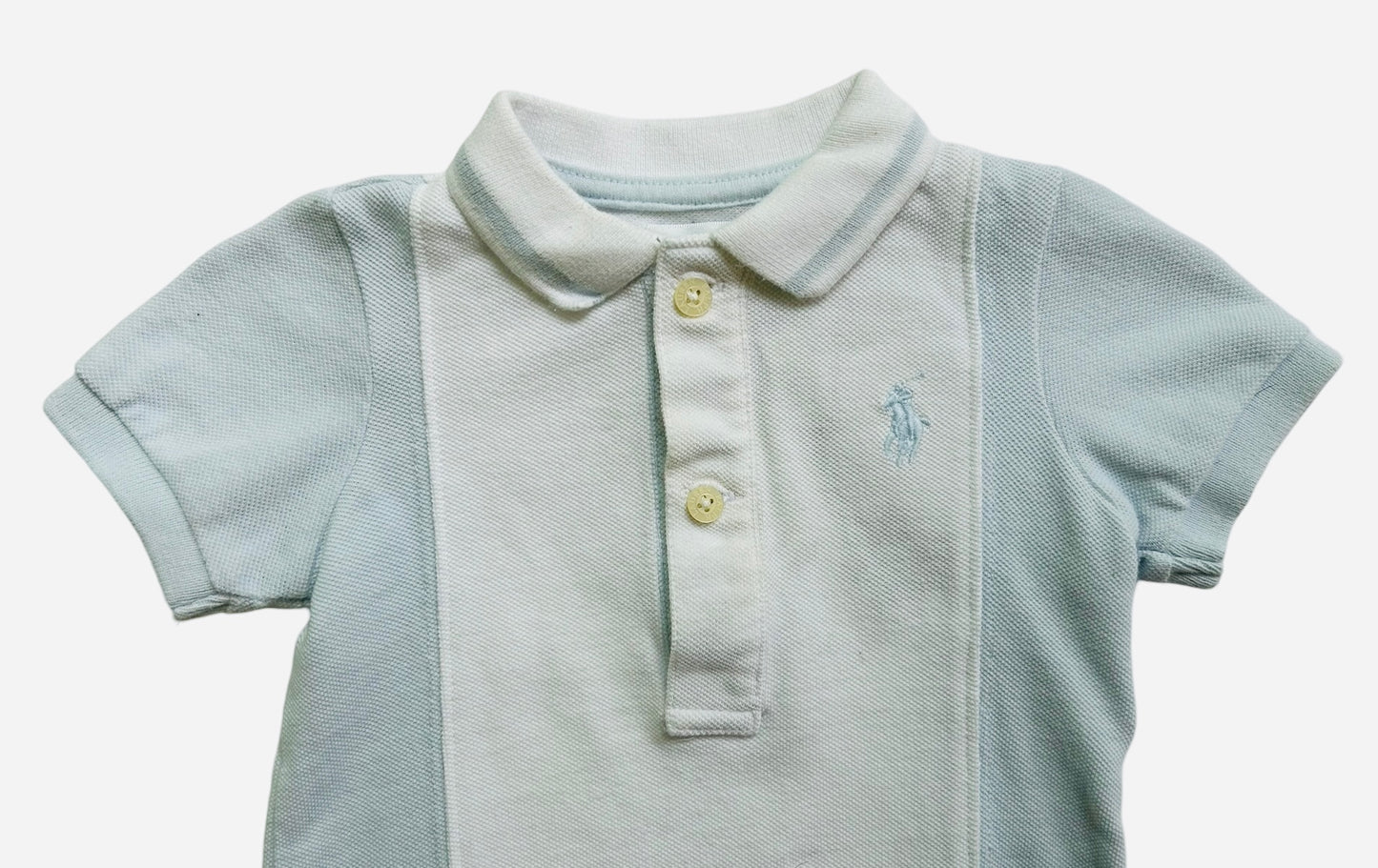 3M Ralph Lauren Polo Baby Boy Light Blue And White Romper