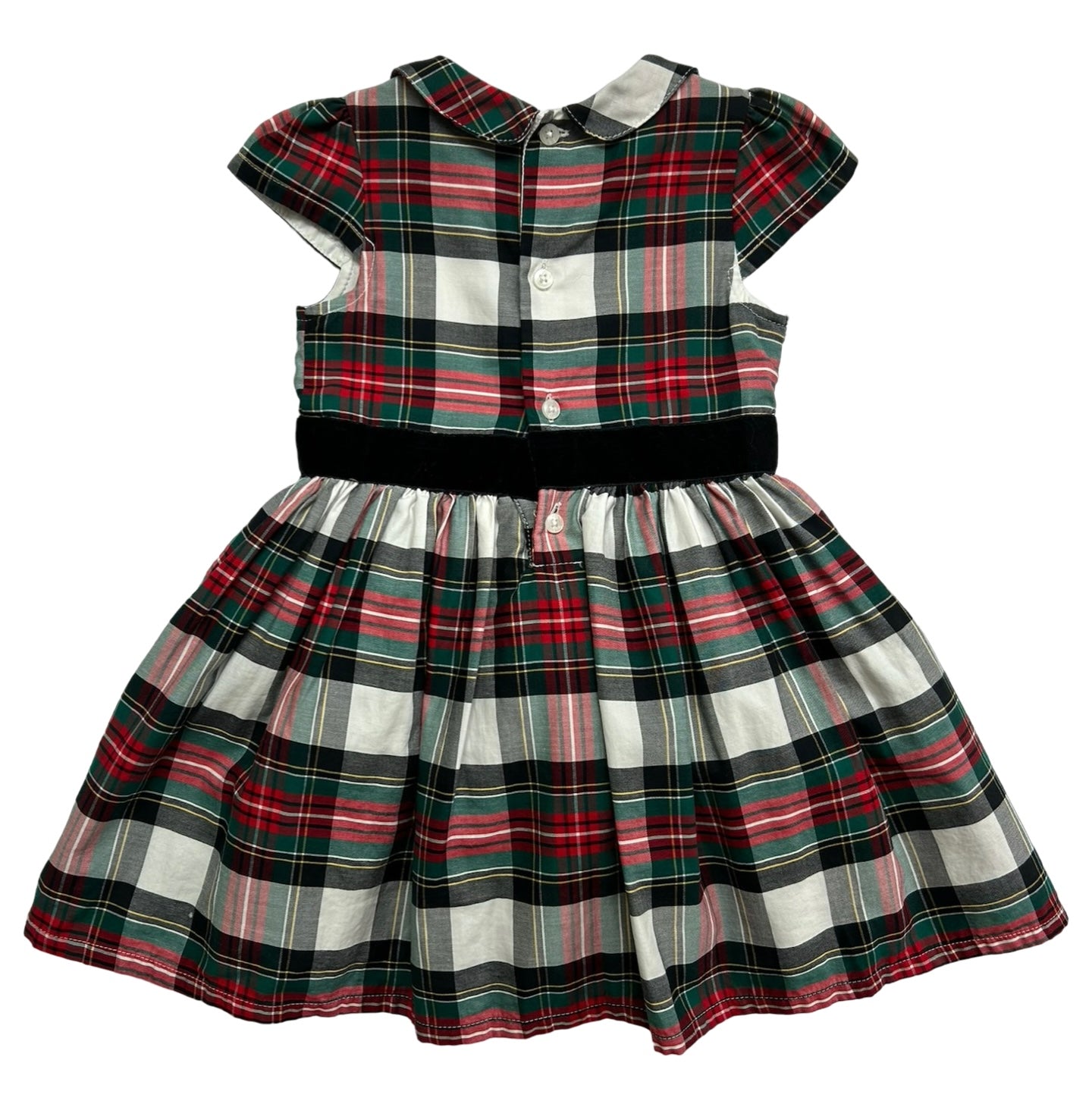 24M Baby Girls Carter’s Plaid Dress Velvet Band Bows  Short Sleeve.