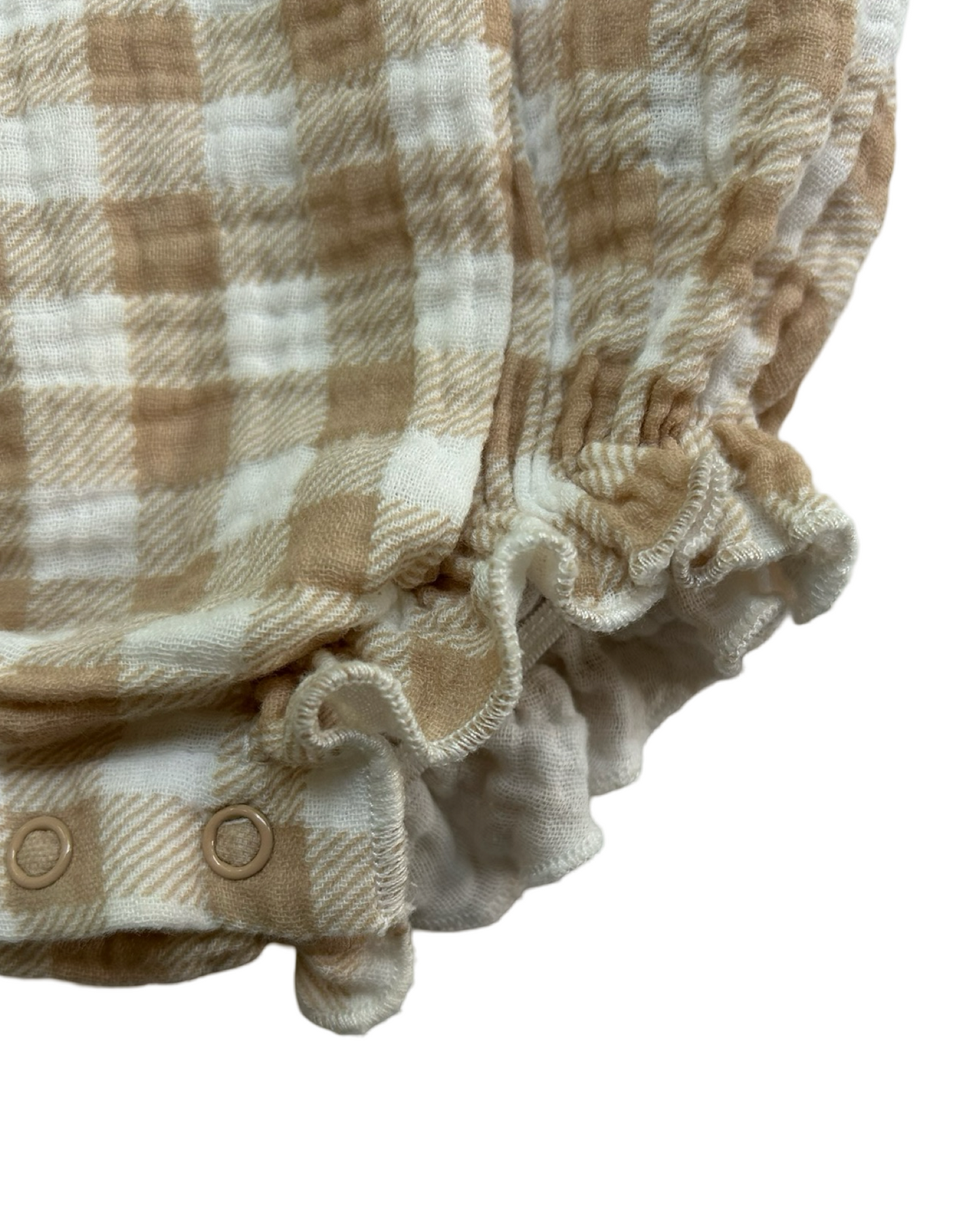 3-6M Baby Girl Emily & Oliver Tan Gingham Muslin Bubble Romper