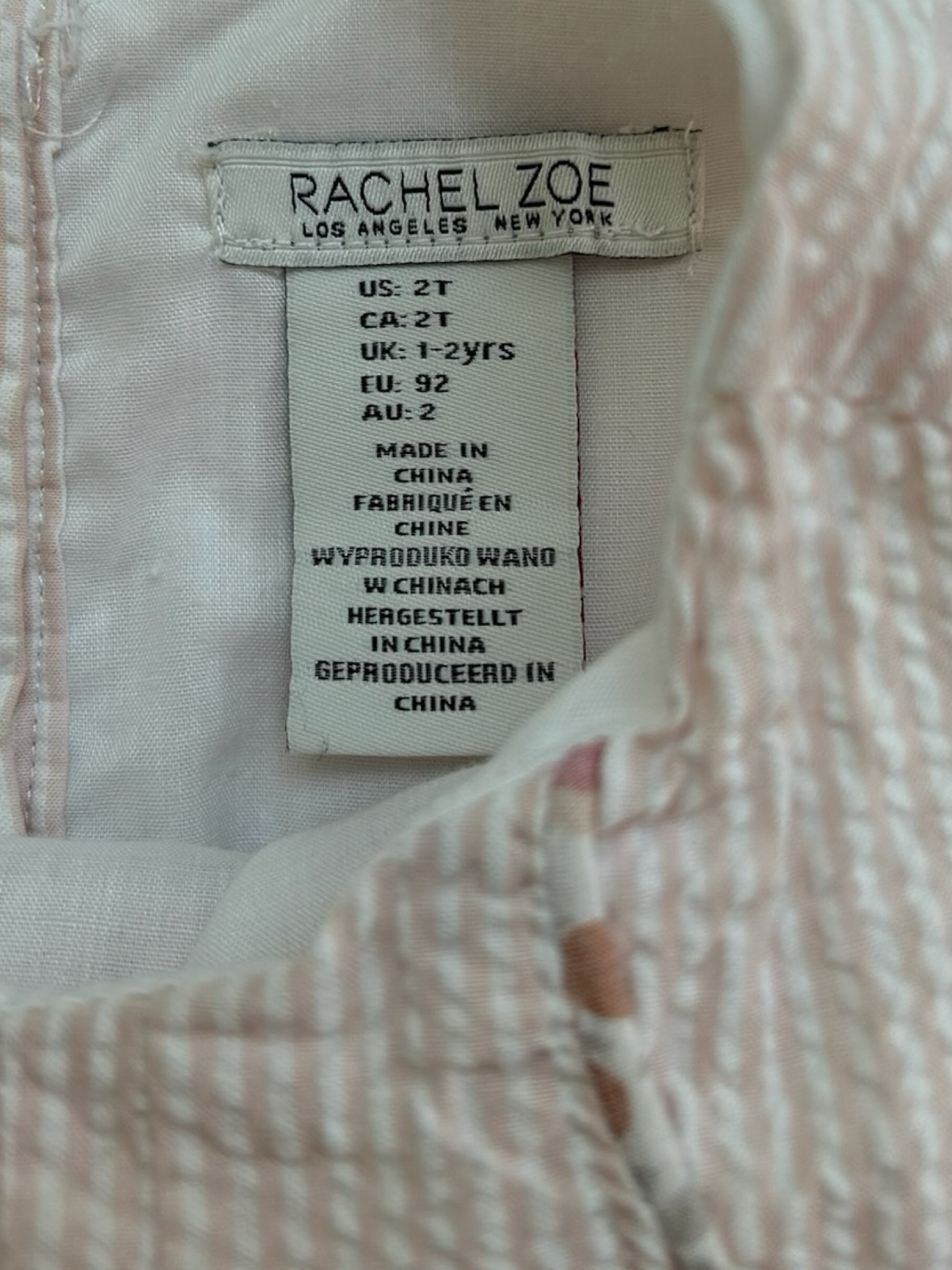 2T Toddler Girl Rachel Zoe Light Pink Seersucker Floral Trim Dress