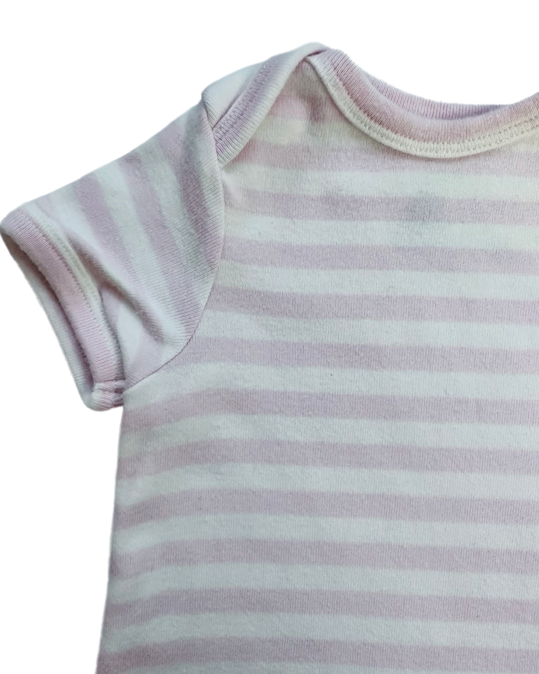 0-3M Baby Girl Pink & White Striped Primary Romper