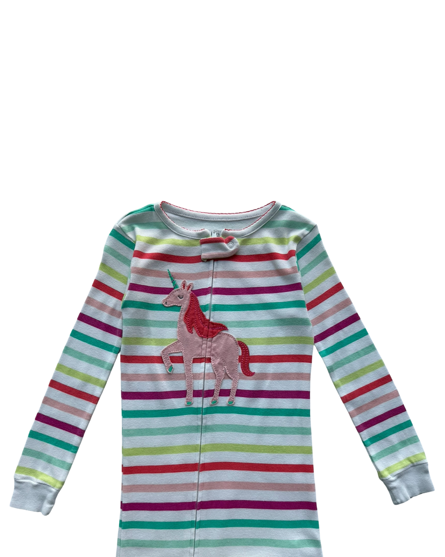 3T Toddler Girls Simple Joys By Carter’s Rainbow Striped With Detail Unicorn 🦄 Zippered Sleeper PJs